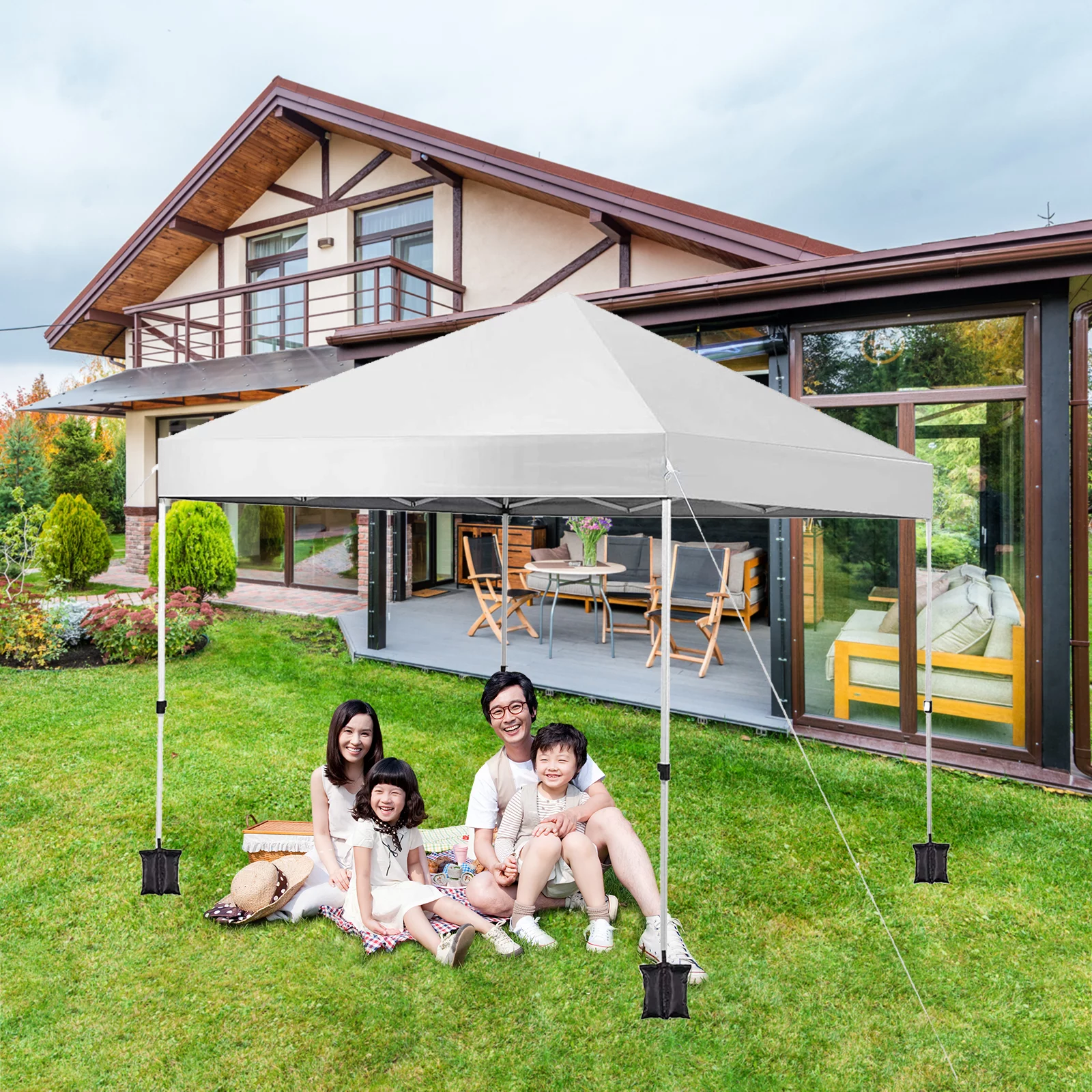 SUGIFT 10' x 10' Pop up Canopy Tent Instant Waterproof Folding Tent with 4 Sandbags, White - Womvr