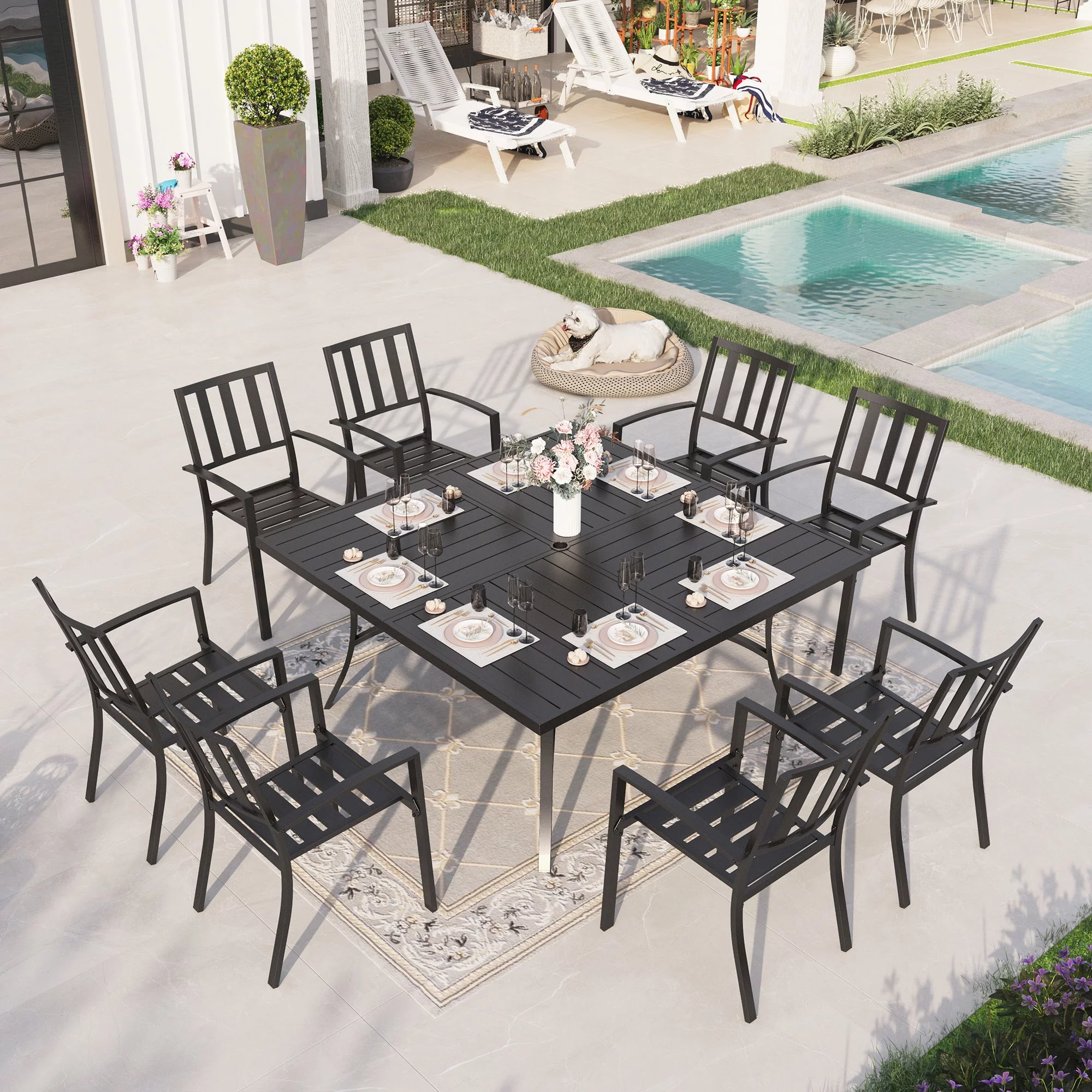 Sophia & William 7 Piece Outdoor Patio Dining Sets Metal Furniture Table and Stackable Chairs - Womvr