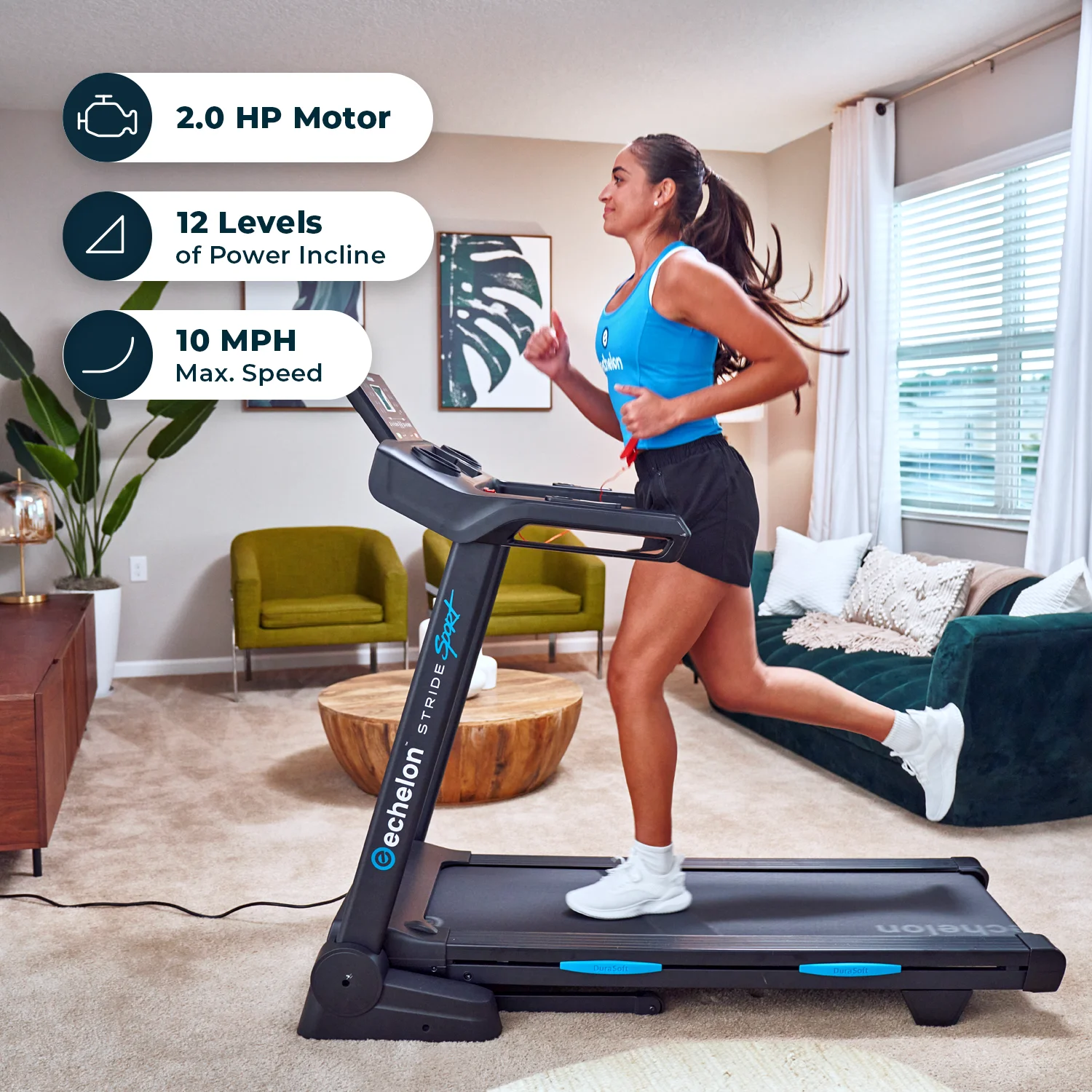 Echelon Stride 30 Sport Smart Foldable Exercise Treadmill with Cushioned Deck + 30-Day Free Membership - Womvr
