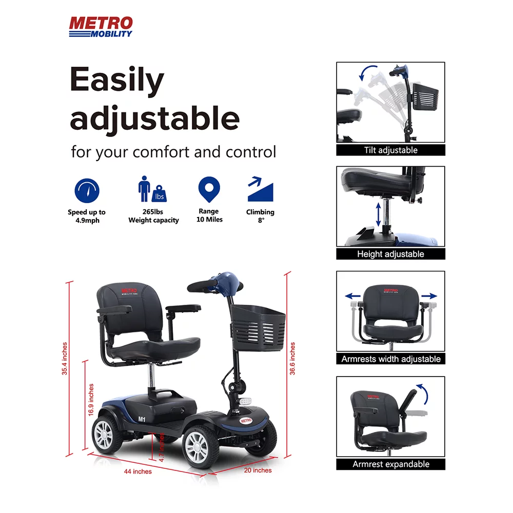 Travel Mobility Scooter, Heavy Duty Electric Scooters with 4 Anti-Tip Wheels, Compact Lightweight Mobility Scooters for Senior Adults Elderly, Foldable Mobility Scooter, Holds 300lbs, Purple - Womvr