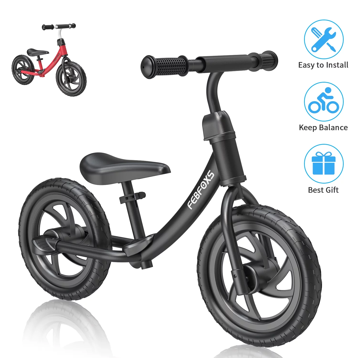 FEBFOXS Toddler Balance Bike, No Pedal Beginner Kids Balance Bike with Adjustable Seat Height, Push Balance Bike for 3-6 Years Old Boys Girls - Womvr