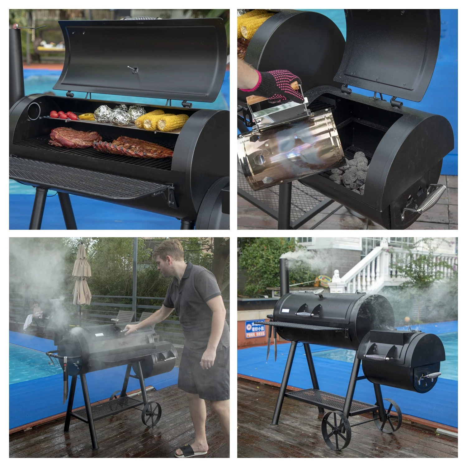 MF Studio Charcoal Grill with Offset Smoker 941 sq.in. Extra Large BBQ Grill Black - Womvr