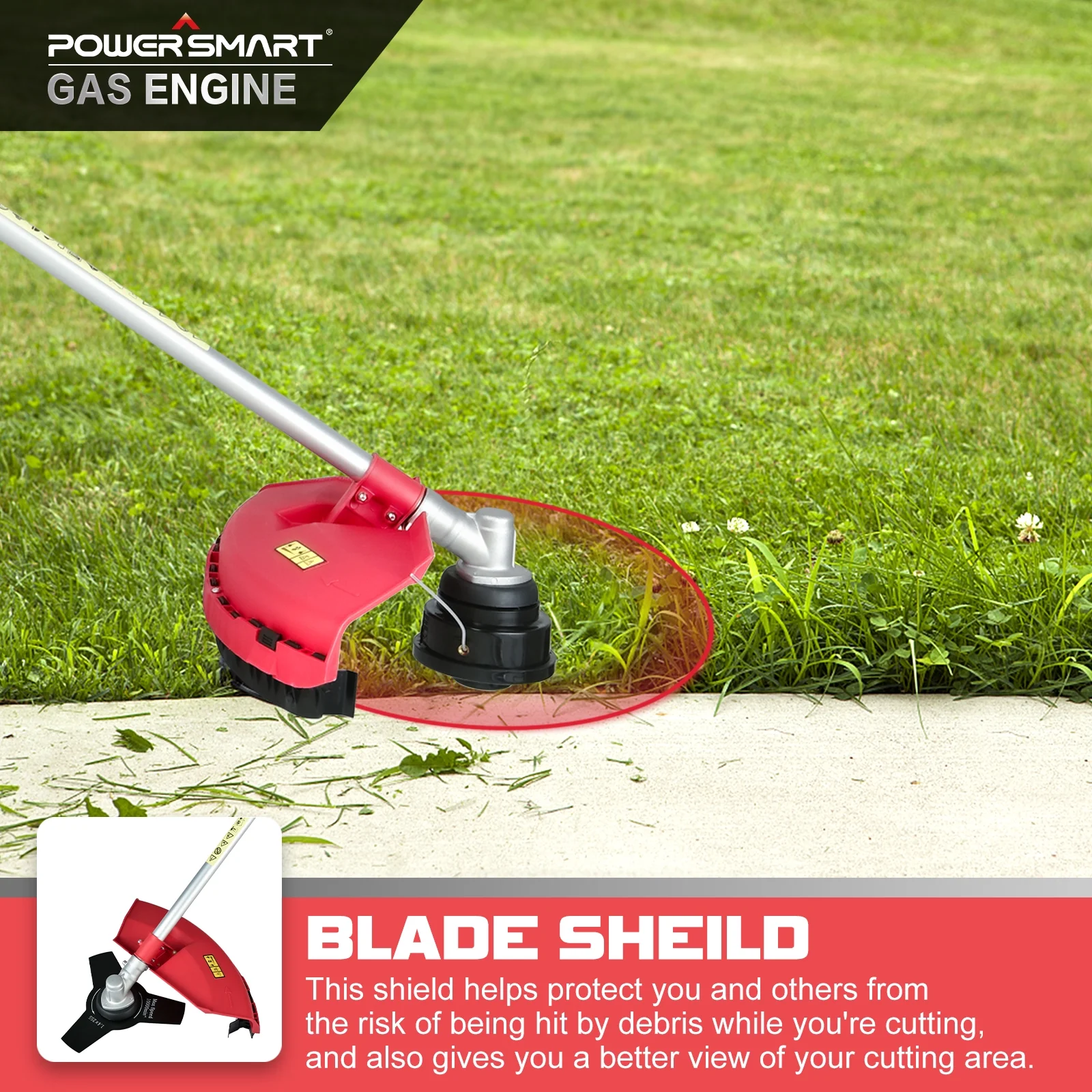 PowerSmart 2-Cycle 25.4cc 18lb Straight Shaft Gas String Trimmer Weed Wacker and Brush Cutter for Lawns and Grass - Womvr