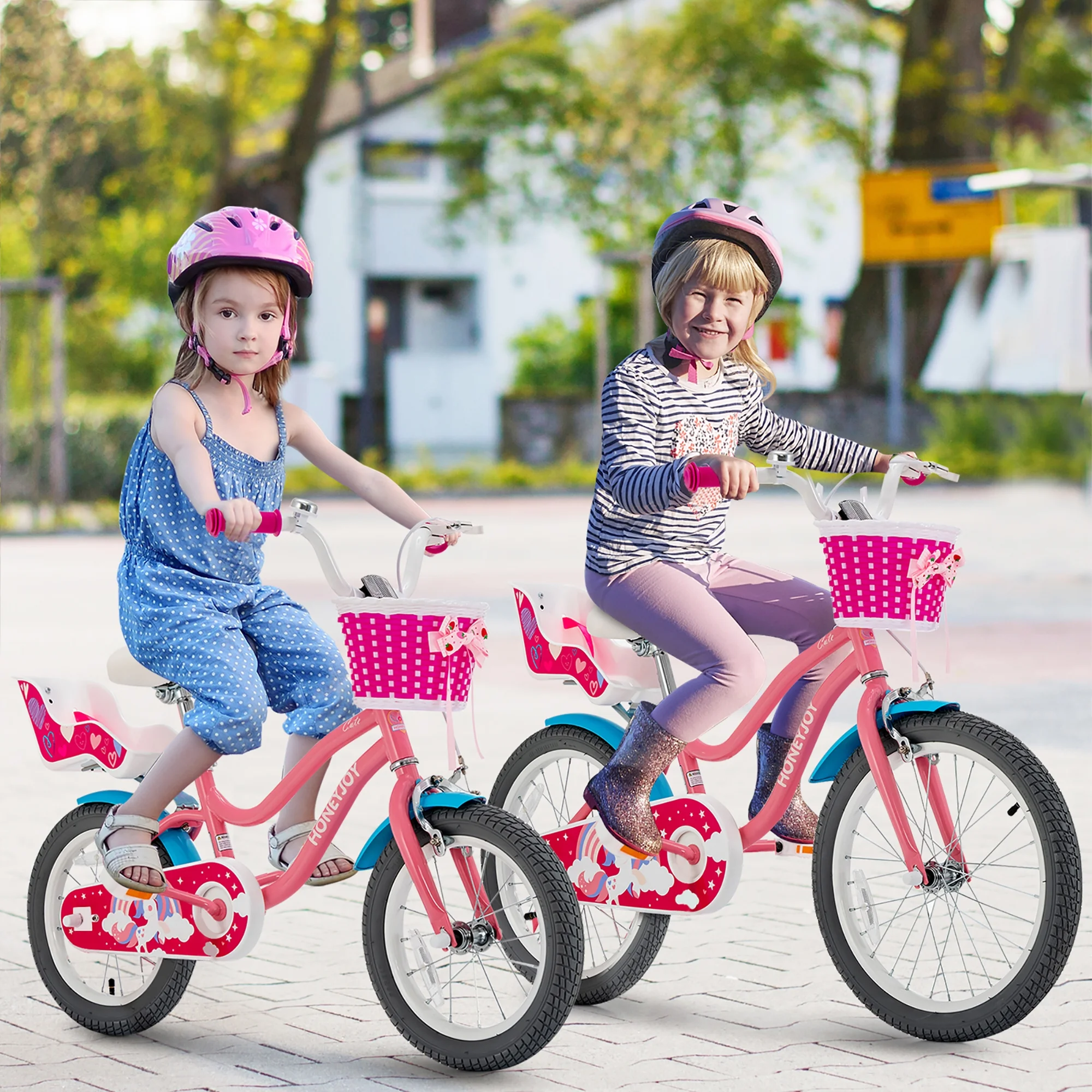 Gymax 18 Inches Kids Bicycle w/ Doll Chair & Basket Kids Bike w/ Training Wheels Pink - Womvr