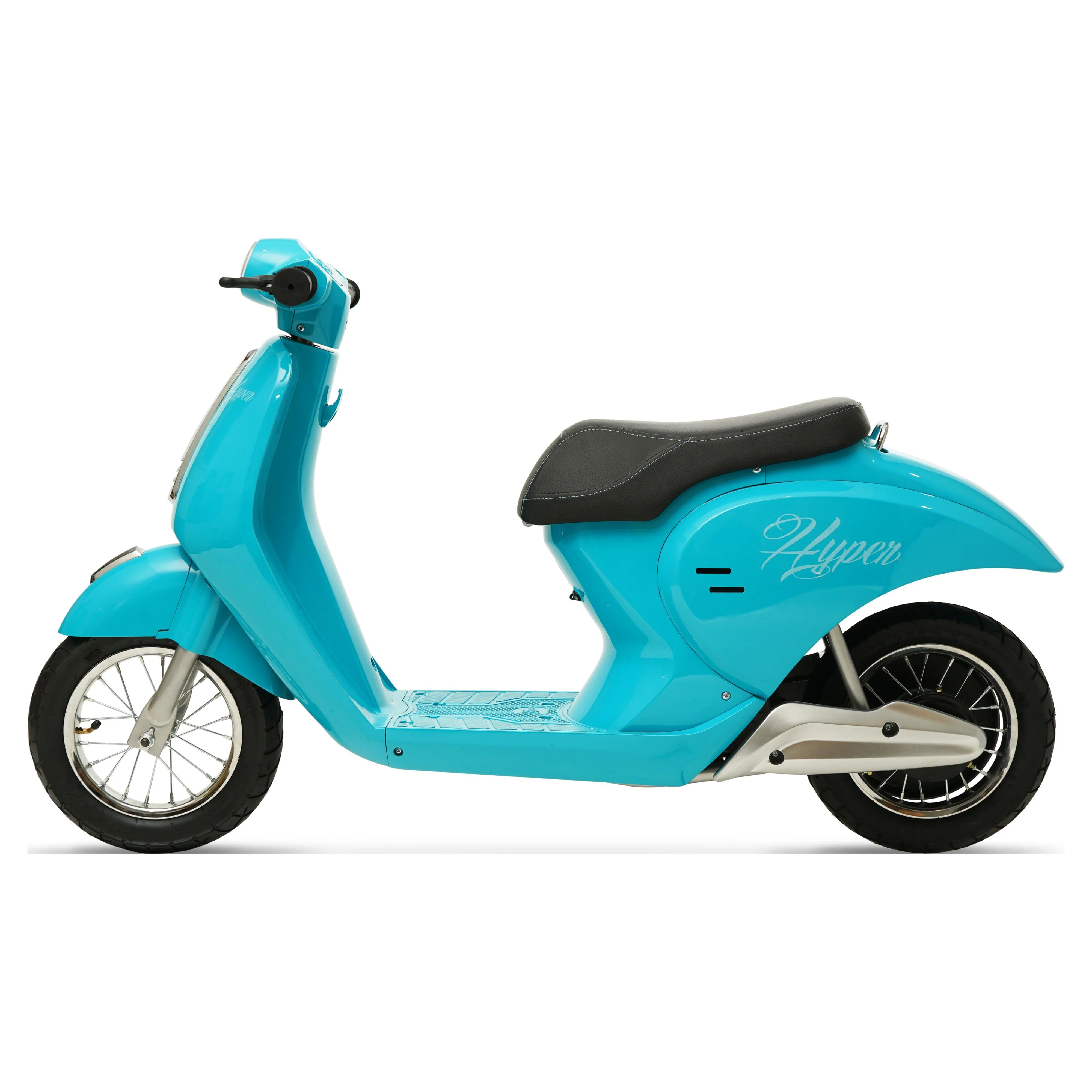 24 Volt Hyper Toys Retro Scooter, Silver, Battery Powered Electric Scooter with Easy Twist Throttle - Womvr