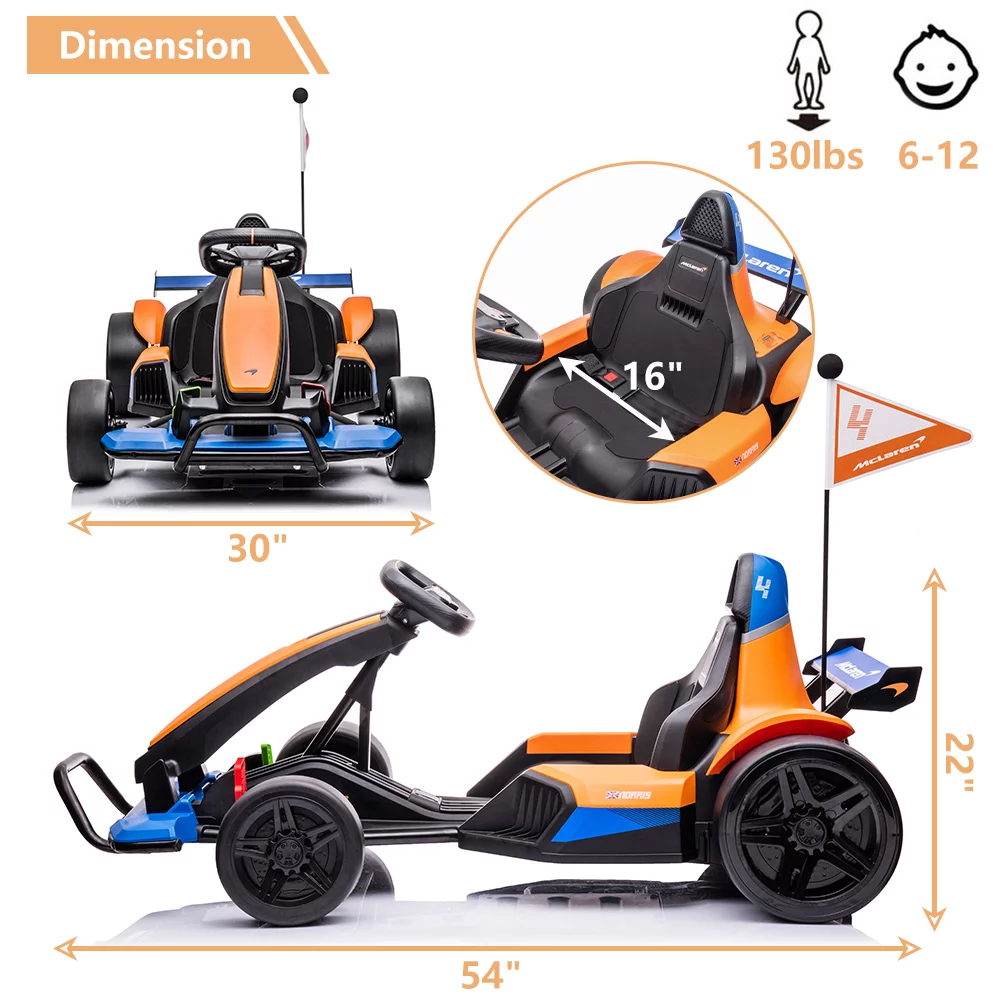 Sesslife 24 V Mclaren Go Kart Powered Ride-On with Bluetooth Function and LED Lights - Womvr