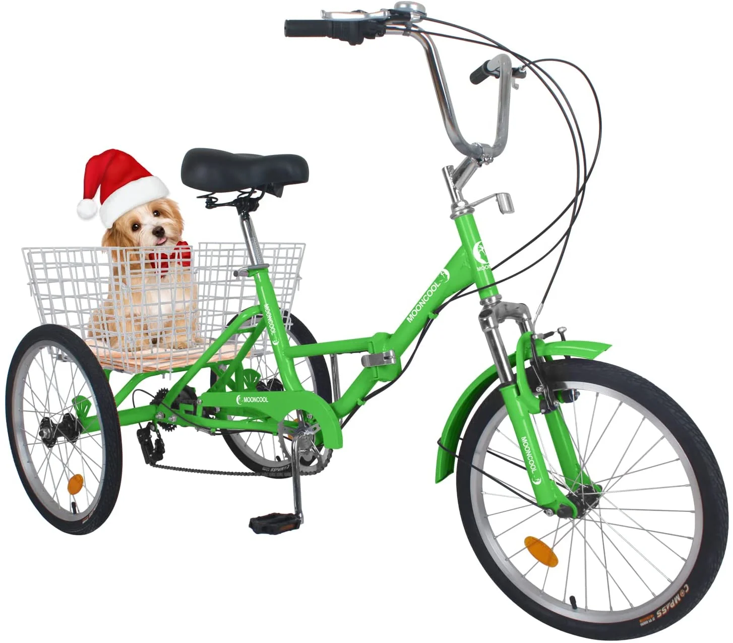 MOONCOOL Adult Folding Tricycle, 7 Speed 20/24/26 inch Adult Tricycles, Three Wheel Bike Cruiser Trike with Large Basket - Womvr