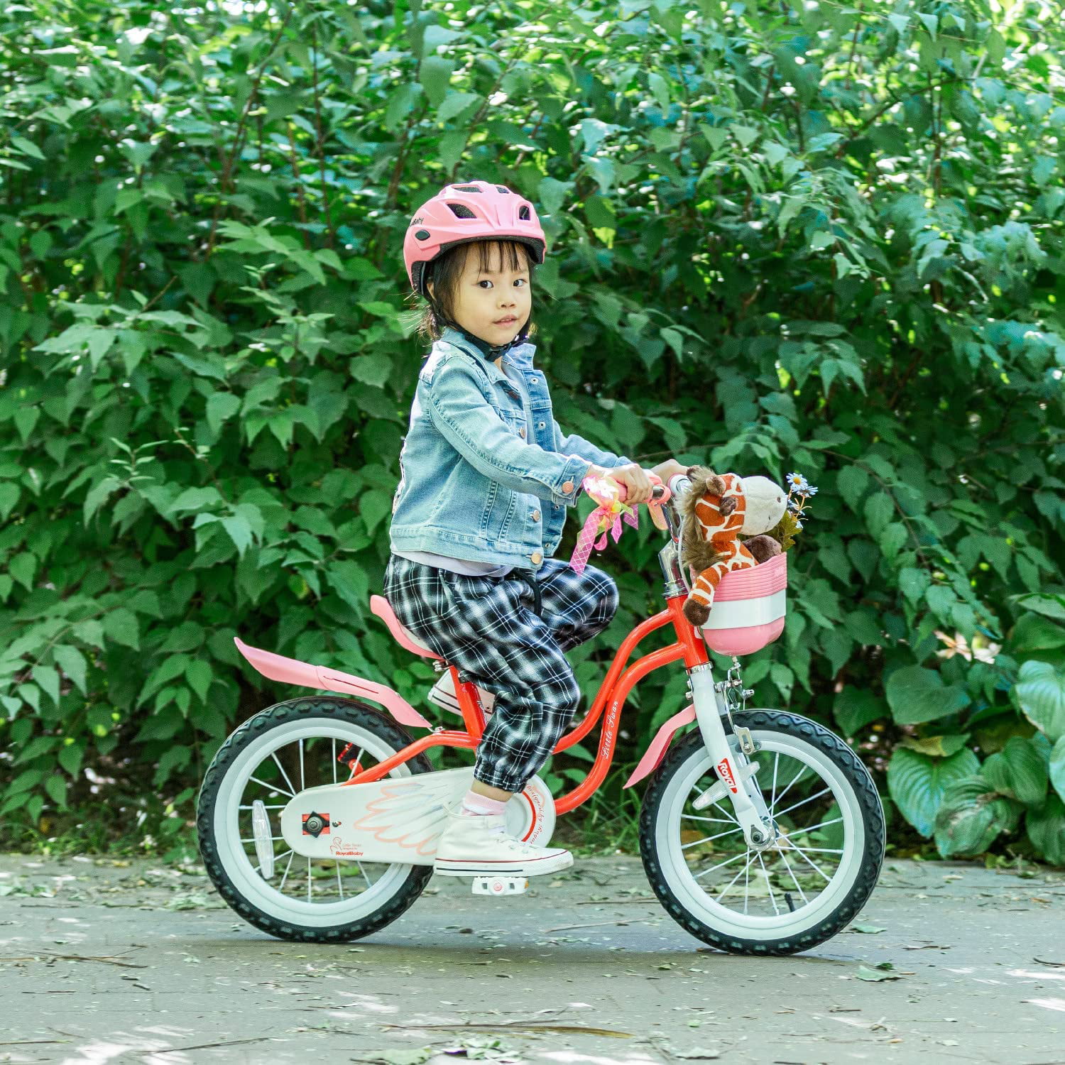 Royalbaby Little Swan Red 14 Girl's Bicycle with Training Wheels and Basket - Womvr