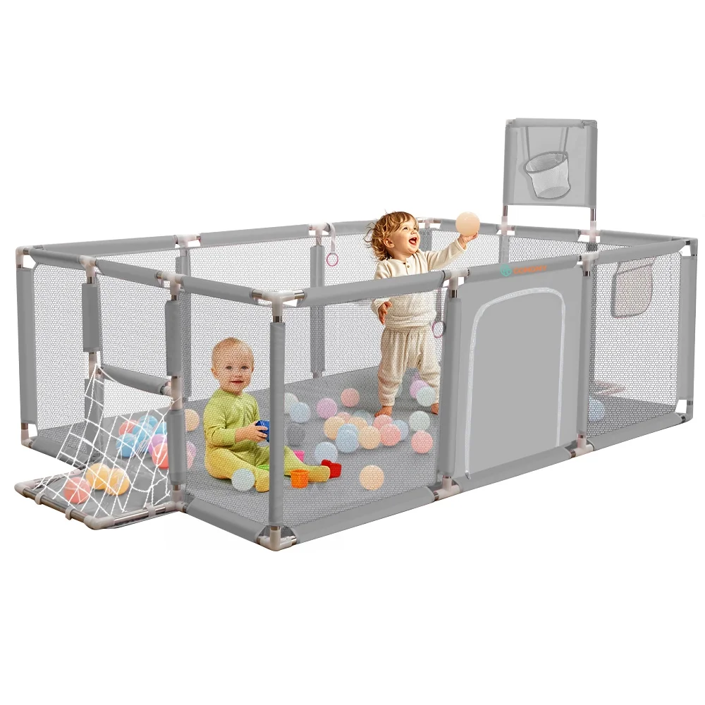 Baby Playpen,71x48inch Large Play Yard for Babies Toddlers, Sturdy Safety Baby Play Area, Gray - Womvr