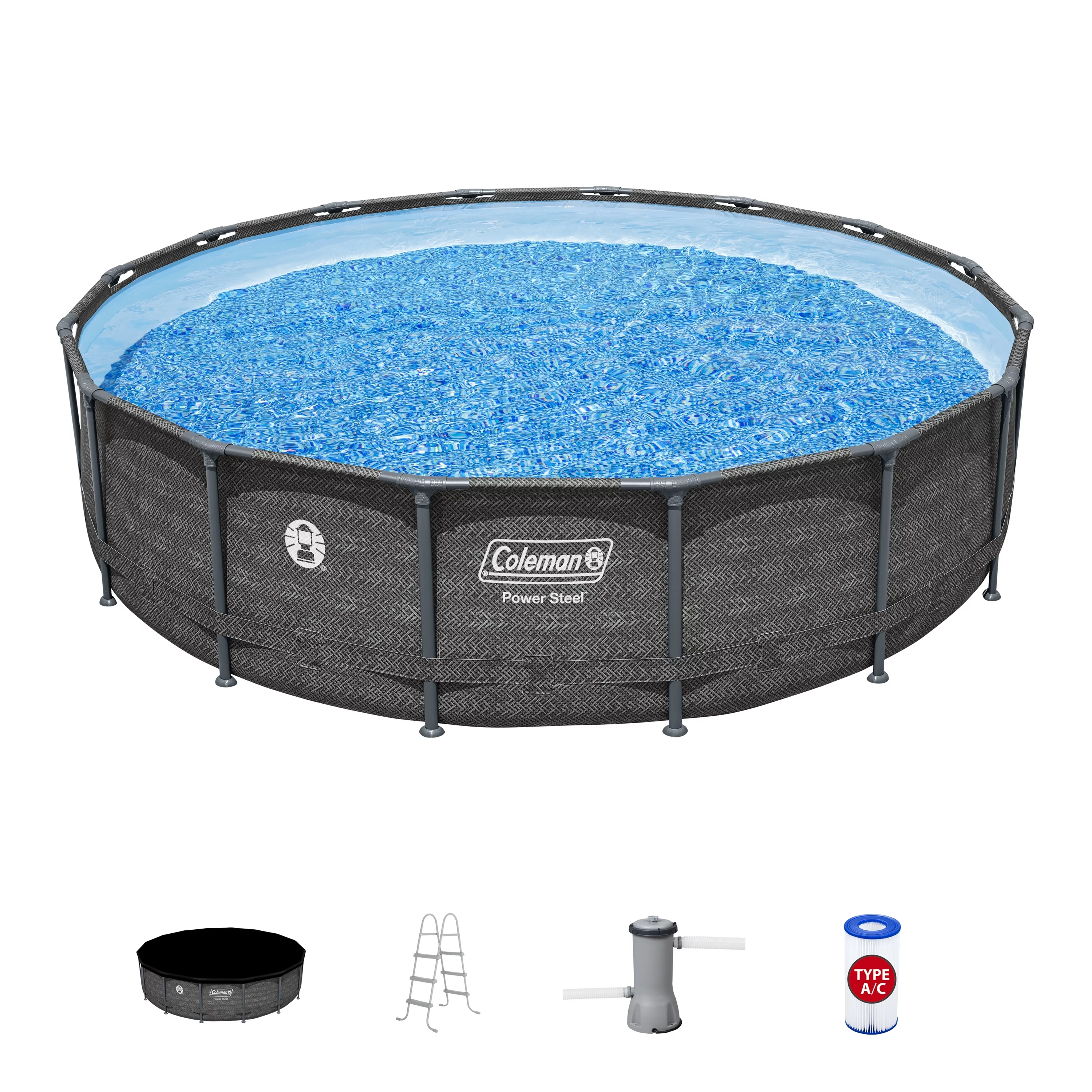 Coleman Power Steel 16 ft. x 42 in. Round Metal Frame Above Ground Pool Set - Womvr