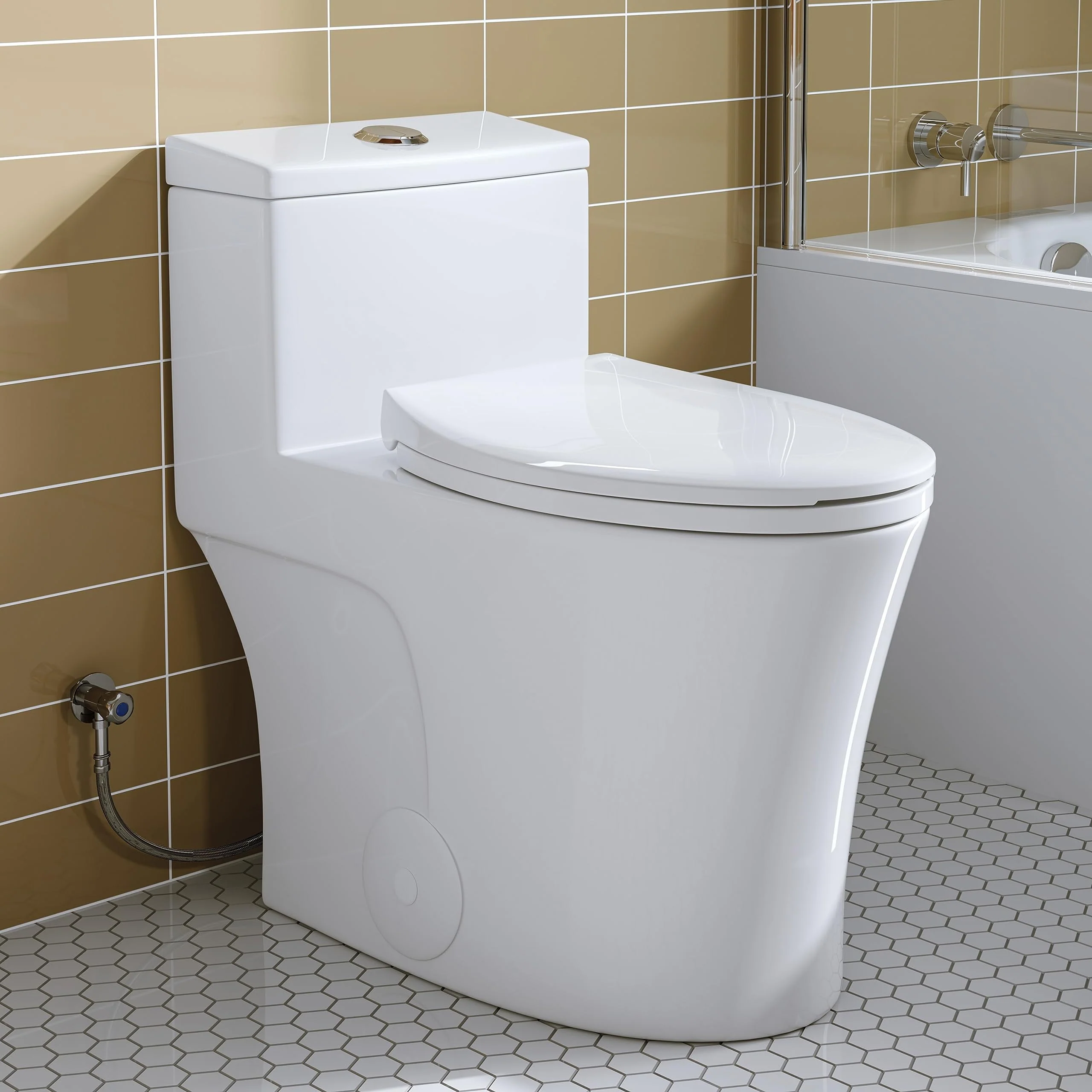 HOROW T0338W Elongated One Piece Toilet with Comfort Chair Seat ADA Height 17.3