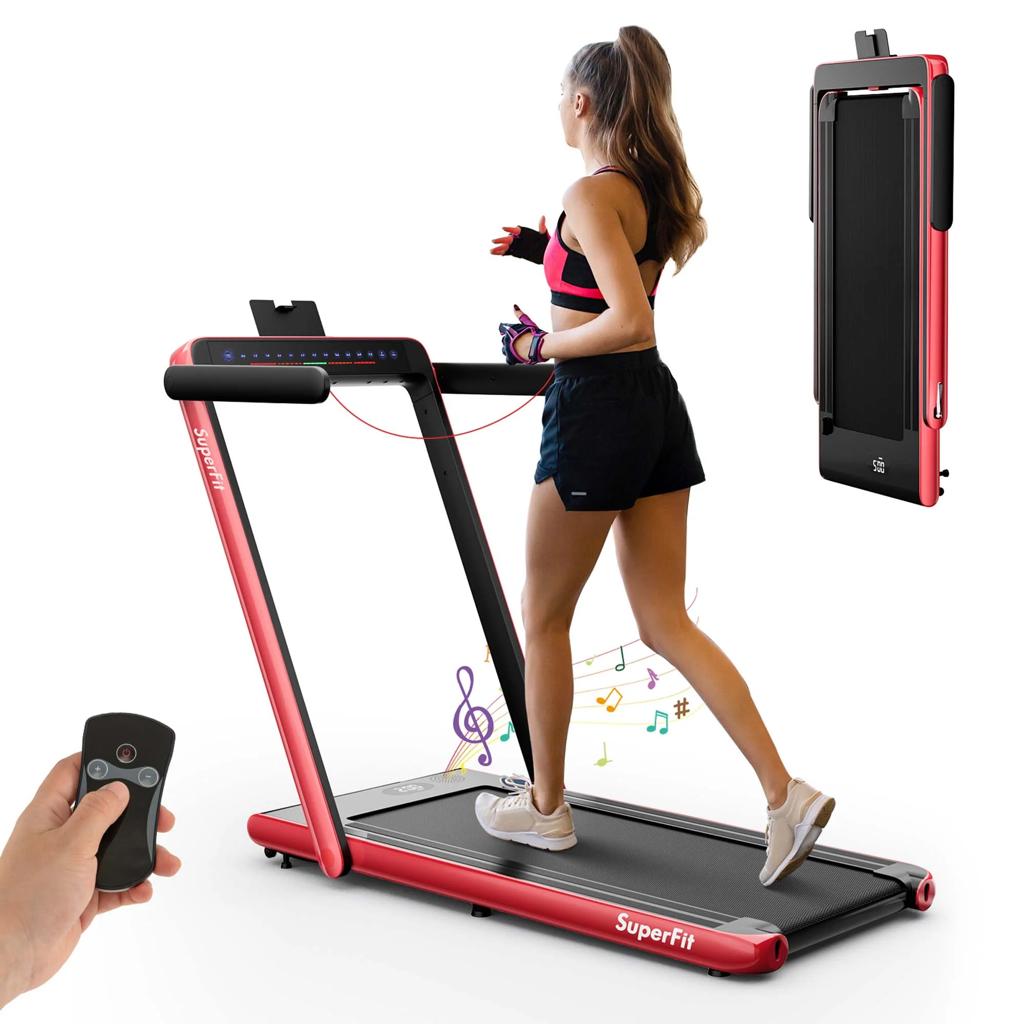 SuperFit Up To 7.5MPH 2.25HP 2 in 1 Dual Display Screen Folding Treadmill Jogging Machine W/APP Control Silver - Womvr