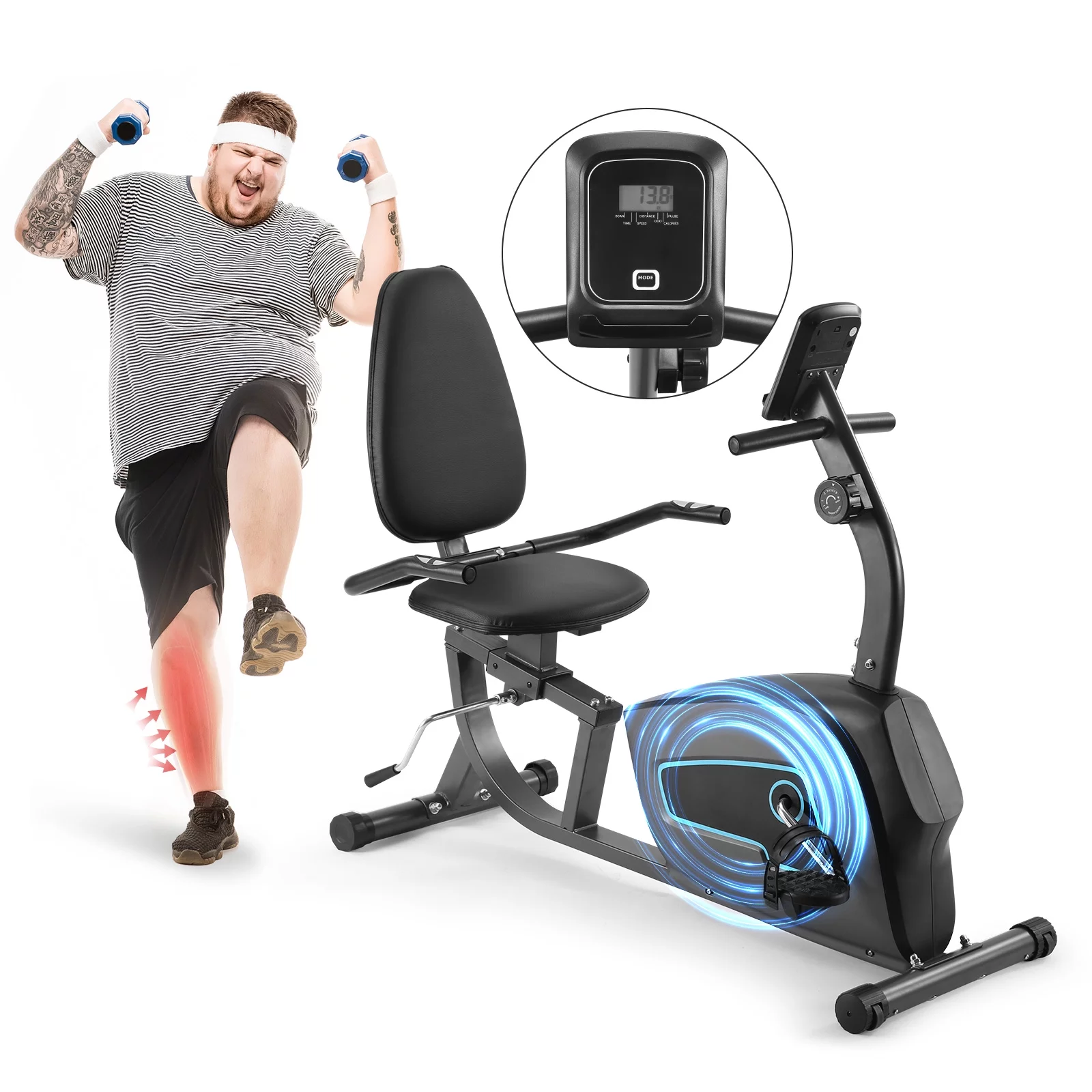 Maxkare Exercise Bike Indoor Recumbent  Exercise Bike Stationary with Adjustable Seat and 8 Resistance Level Seat Height Adjustment - Womvr