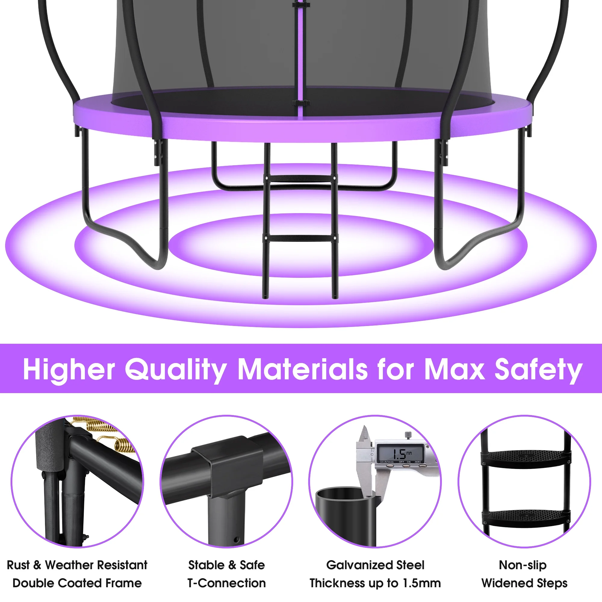 YORIN Trampoline for 2-3 Kids, 8FT 10FT Trampoline for Adults with Enclosure Net, Basketball Hoop, Ladder, 800LBS Outdoor Recreational Trampoline with Light, Sprinkler, Socks, Heavy Duty Trampoline - Womvr