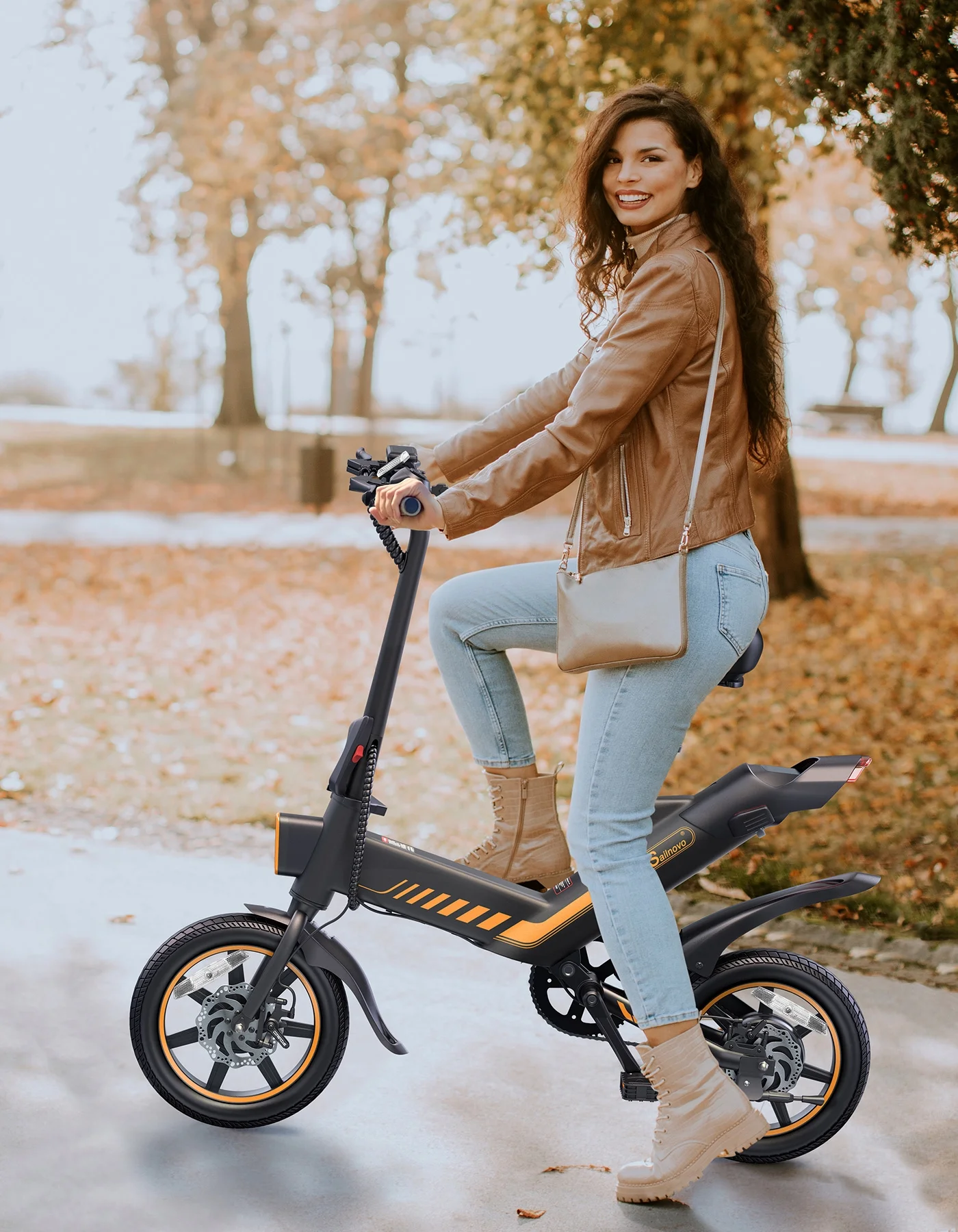 Wooken Electric Bike, 14'' Electric Bicycle for Adults and Teenagers with 18.6MPH Waterproof Folding Electric Bike with Removable 36V 374WH Lithium-Ion Battery Throttle & Pedal Assist - Womvr