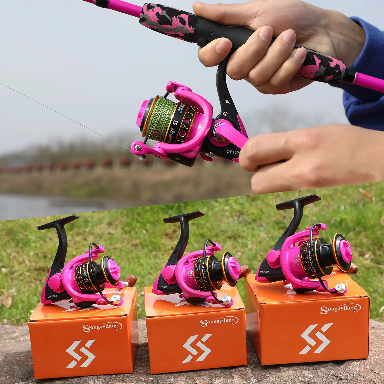 Sougayilang 5.0:1 Spinning Fishing Reel Wooden Handle 1000-3000 Series Fishing Tackle - Womvr