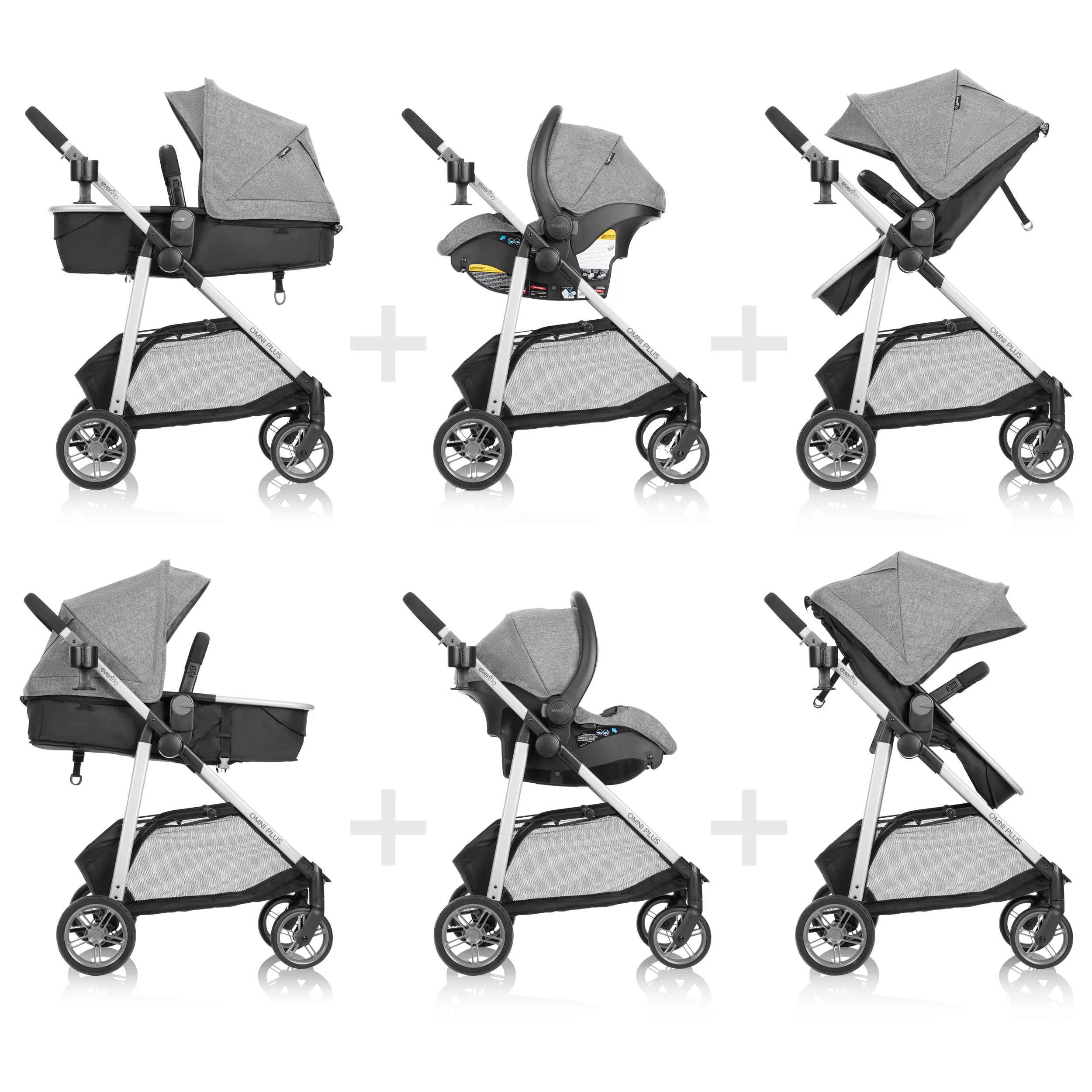 Evenflo Omni Plus Modular Travel System with LiteMax Sport Infant Car Seat, Mylar Gray, Unisex - Womvr