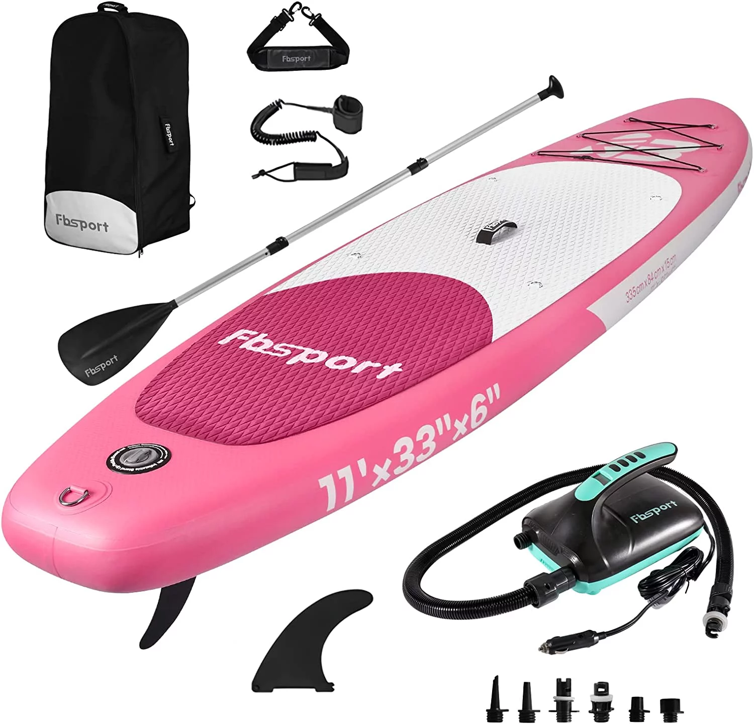 Summer Savings Fbsport 11ft Inflatable Paddle Board SUP, 6'' Thick W/Paddling Fins Electric Pump & Accessories Pack, Green - Womvr