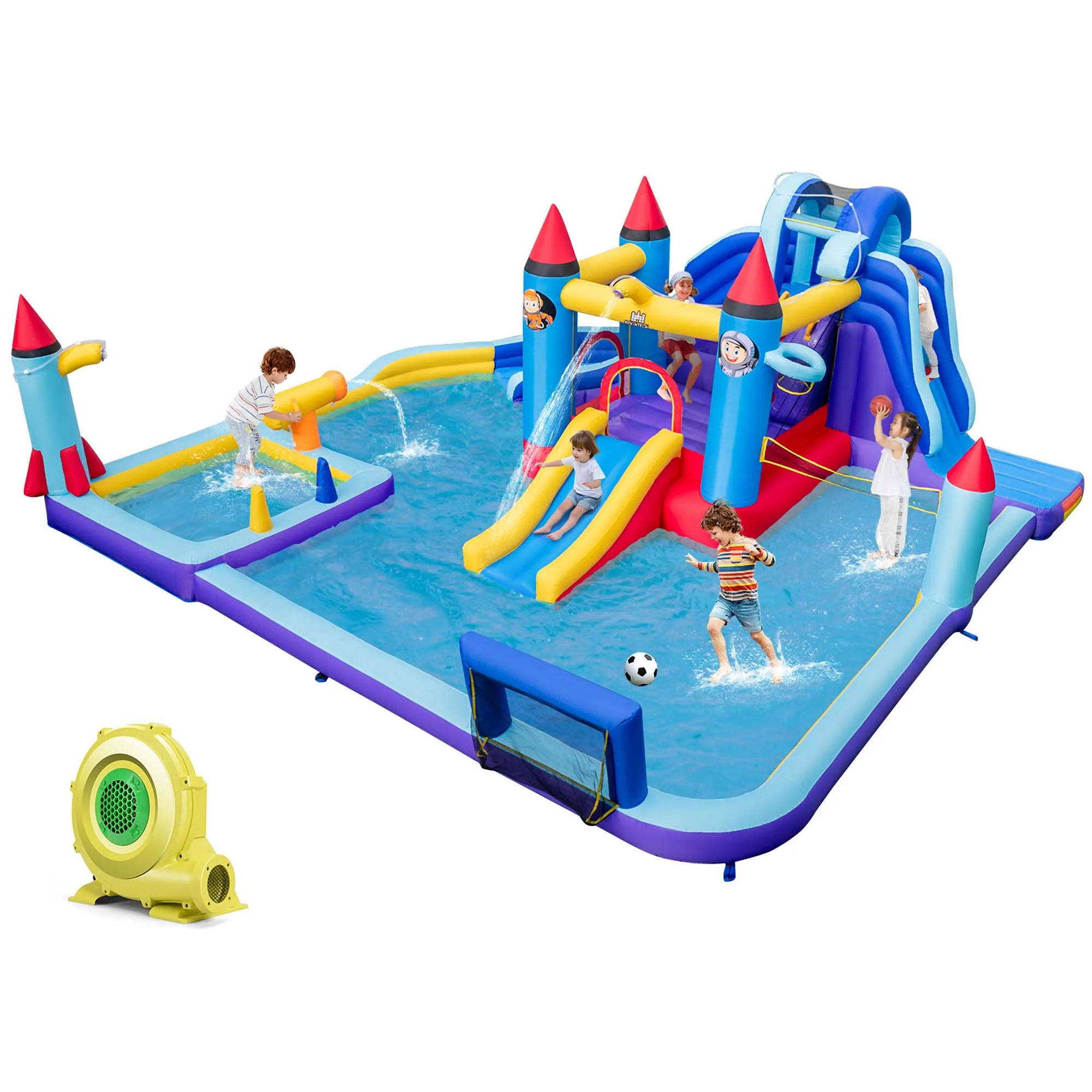 Costway Rocket Theme Inflatable Water Slide Park with 2 Slides Splash Pool without Blower - Womvr