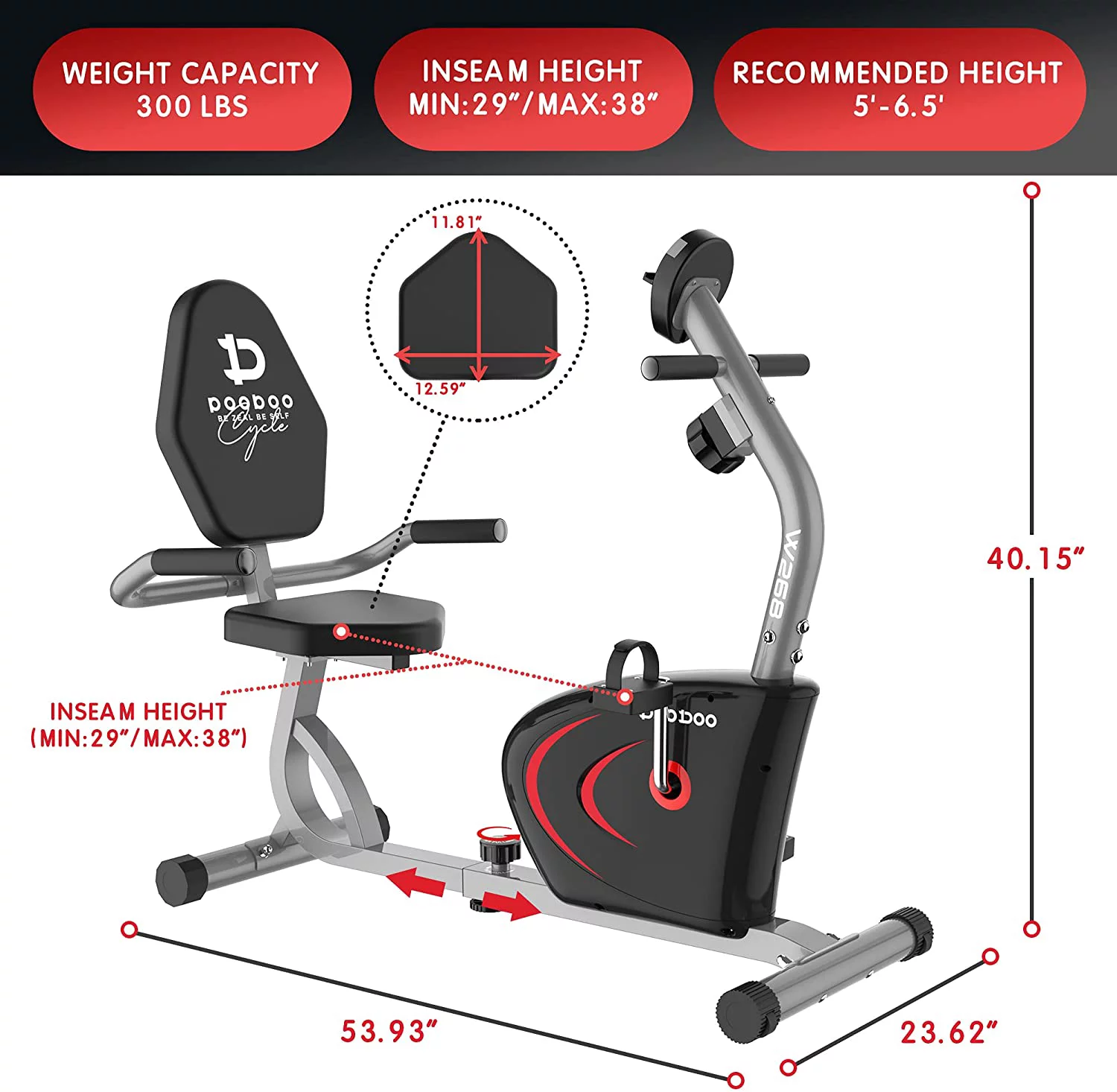 Pooboo Recumbent Exercise Bike Seniors Stationary 8 Level Adjustable Magnetic Resistance Bike Indoor Cycling Recumbent Bikes with Digital Monitor - Womvr