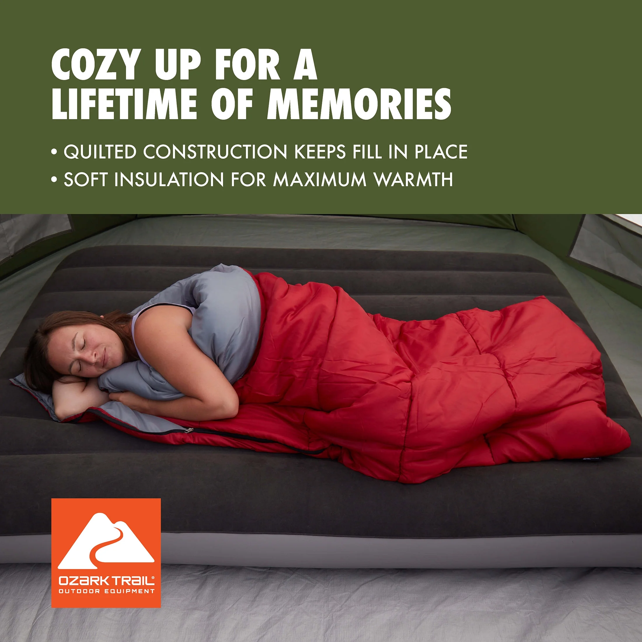 Ozark Trail 50-Degree Warm Weather Rectangular Sleeping Bag, Red, 33