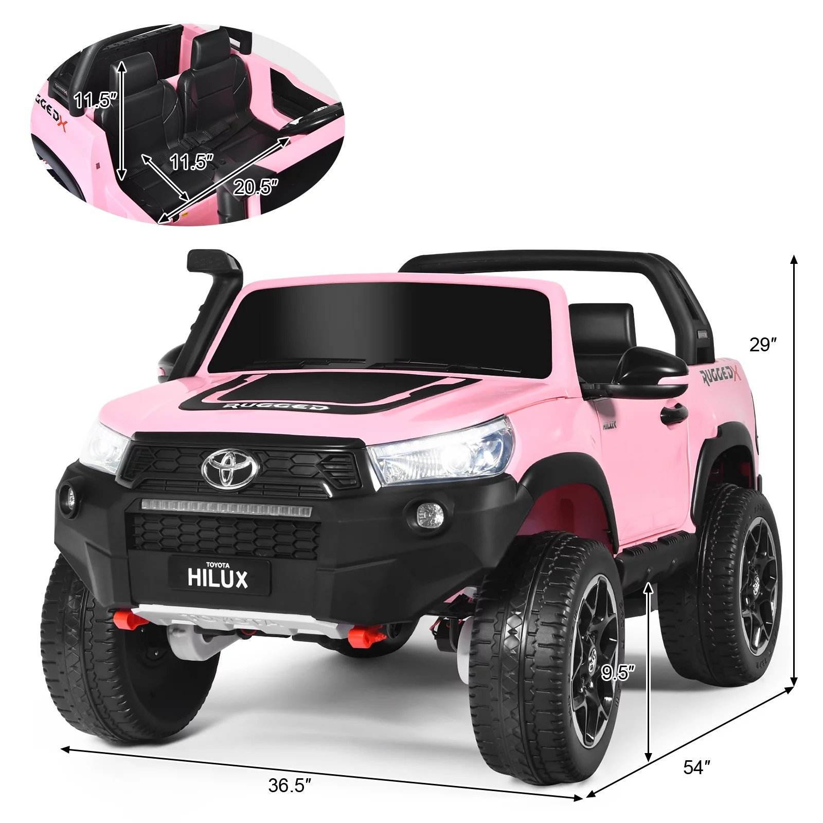 Infans 2*12V Licensed Toyota Hilux Ride On Truck Car 2-Seater 4WD Remote Control Pink - Womvr