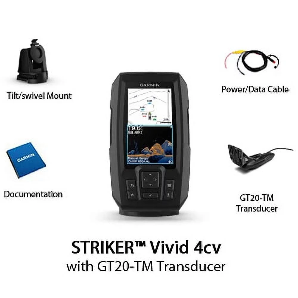 Garmin STRIKER Vivid 4cv 4.3 Inch CHIRP Fishfinder with GT20-TM Transducer - Womvr