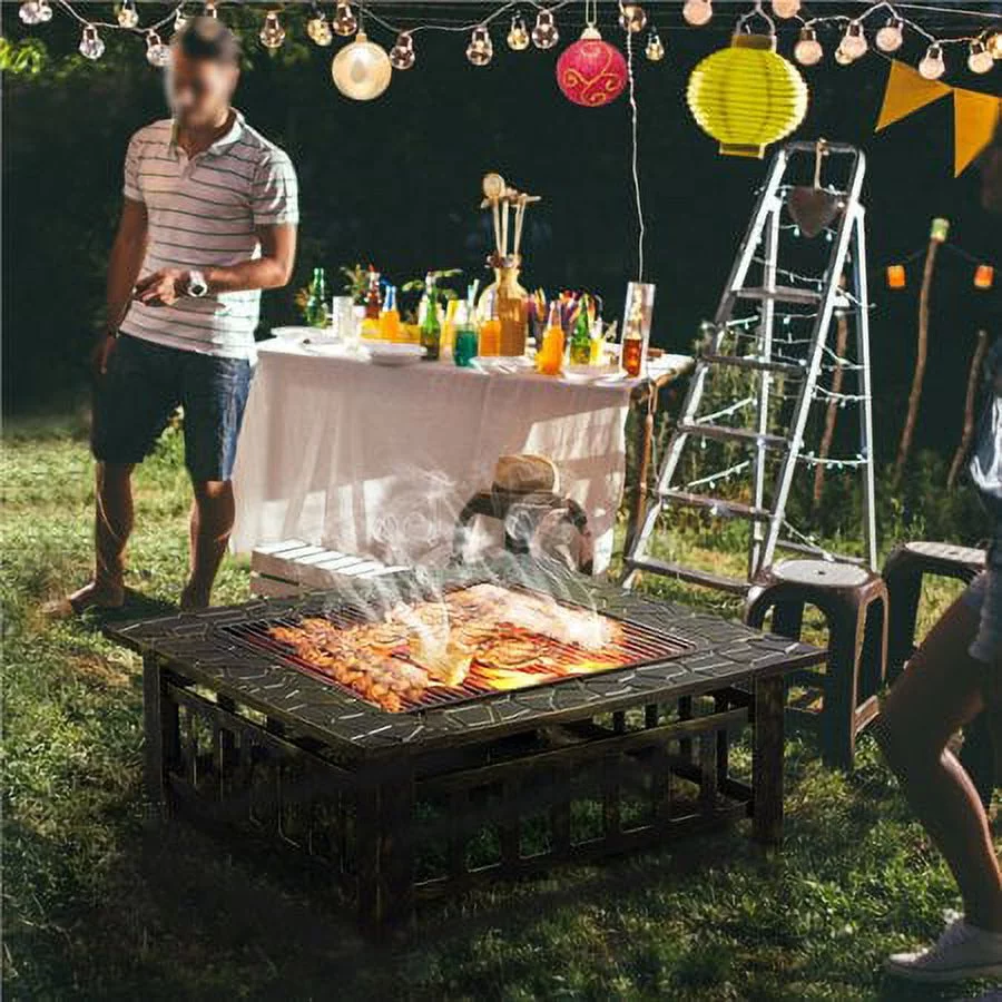 Yaheetech 32''Outdoor Metal Square Fire Pit With cover,Black - Womvr