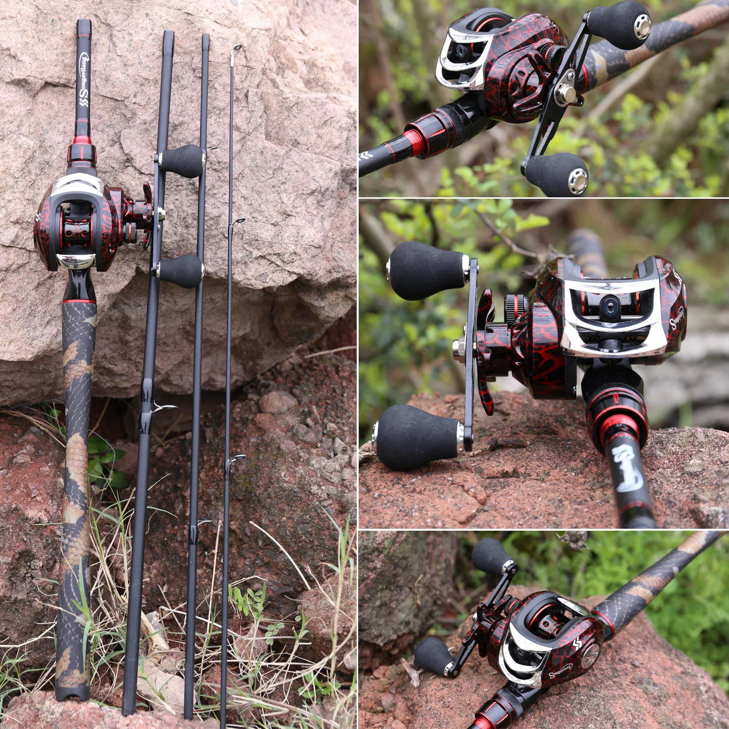 Sougayilang 4-Piece Casting Fishing Rod and Baitcasting Reel Combo Fishing Set - Womvr