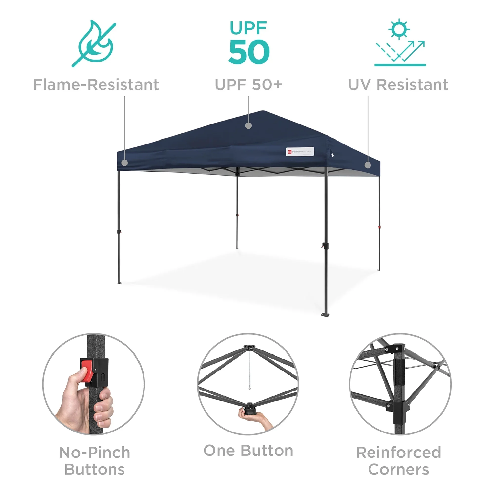 Best Choice Products 10x10ft Easy Setup Pop Up Canopy w/ 1-Button Setup, Wheeled Case, 4 Weight Bags - Cerulean - Womvr