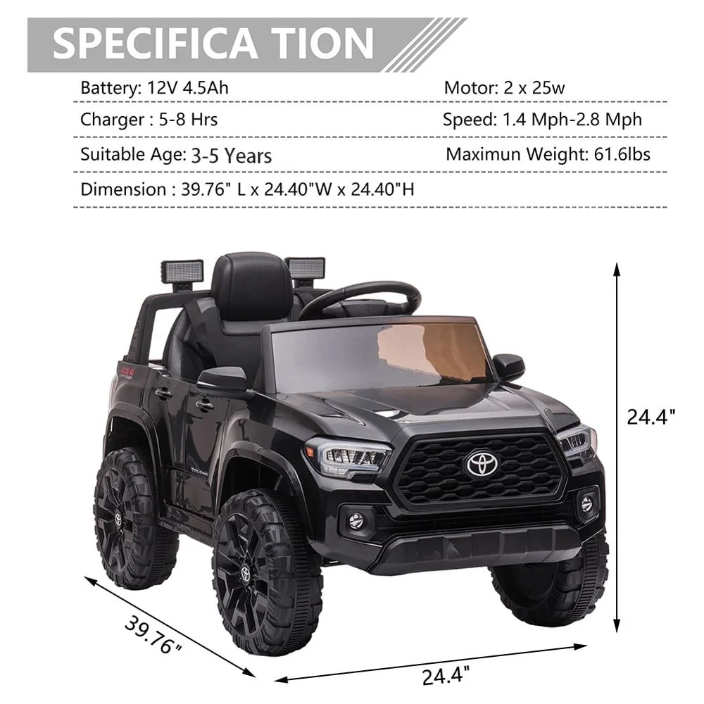 Licensed Toyota Tacoma Electric Ride on Vehicle for Kids, 12V Powered Ride on Car Toys with Remote Control, LED Lights, MP3 Player, Gray - Womvr