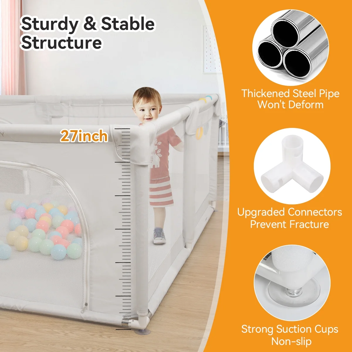 Large Baby Playpen, 79x63x27inch Activity Center Playard for Babies and Toddlers, Gray - Womvr