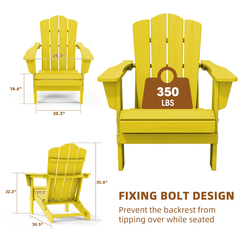 Outdoor Patio Folding HDPE Resin Adirondack Chair, Red - Womvr