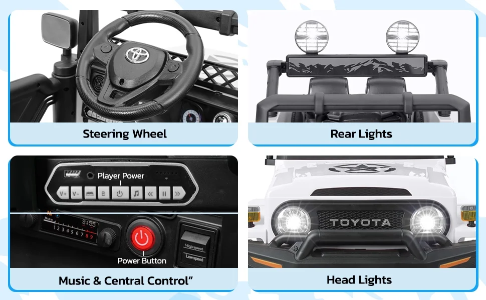 Toyota FJ Cruiser Ride on Car, 12V Powered Off-Road Toys for Kids w/ Remote,Spring Suspension,6 LED Lights,Camo Green - Womvr