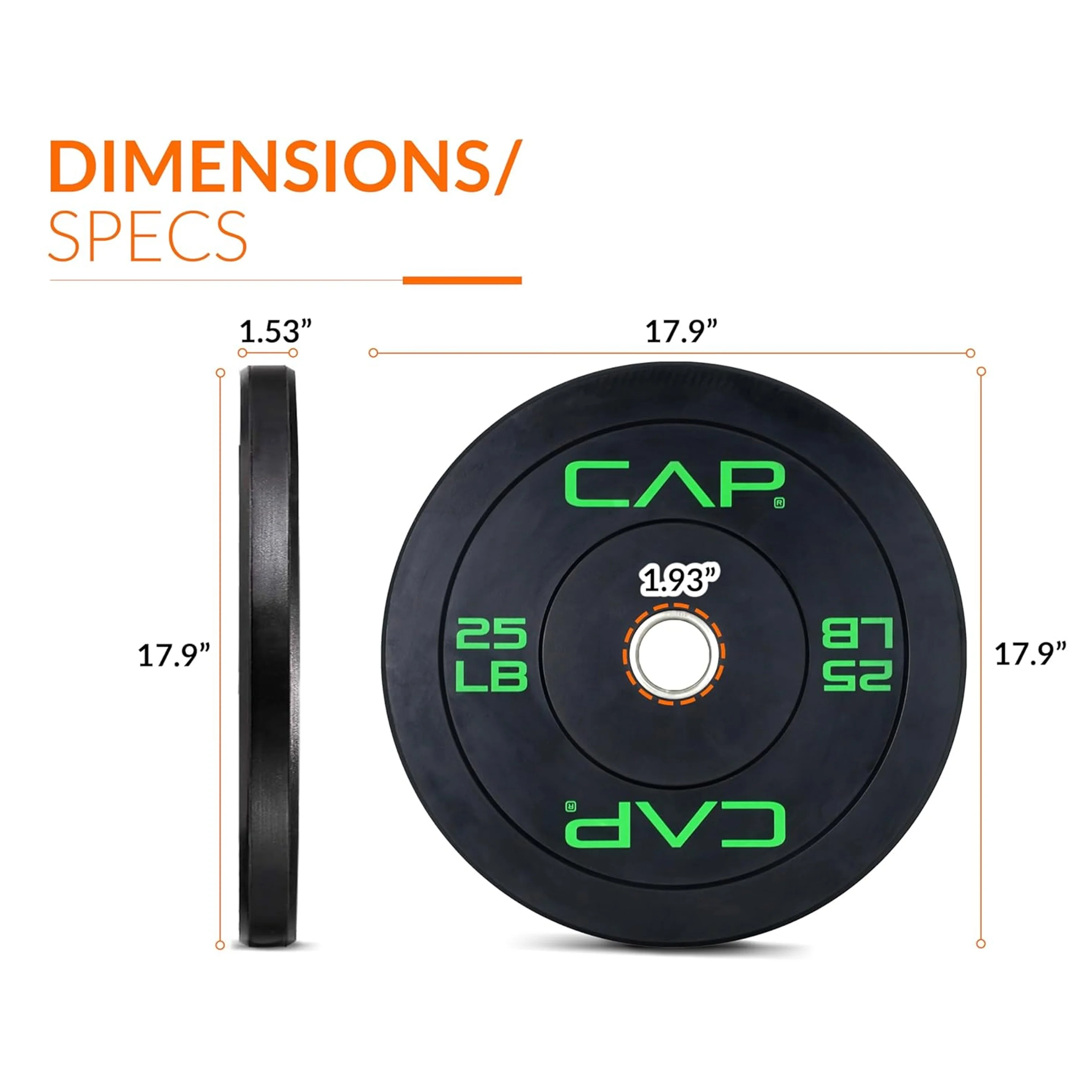 CAP Barbell Olympic Rubber Bumper Plates (Pairs/Singles by sizes) - Womvr