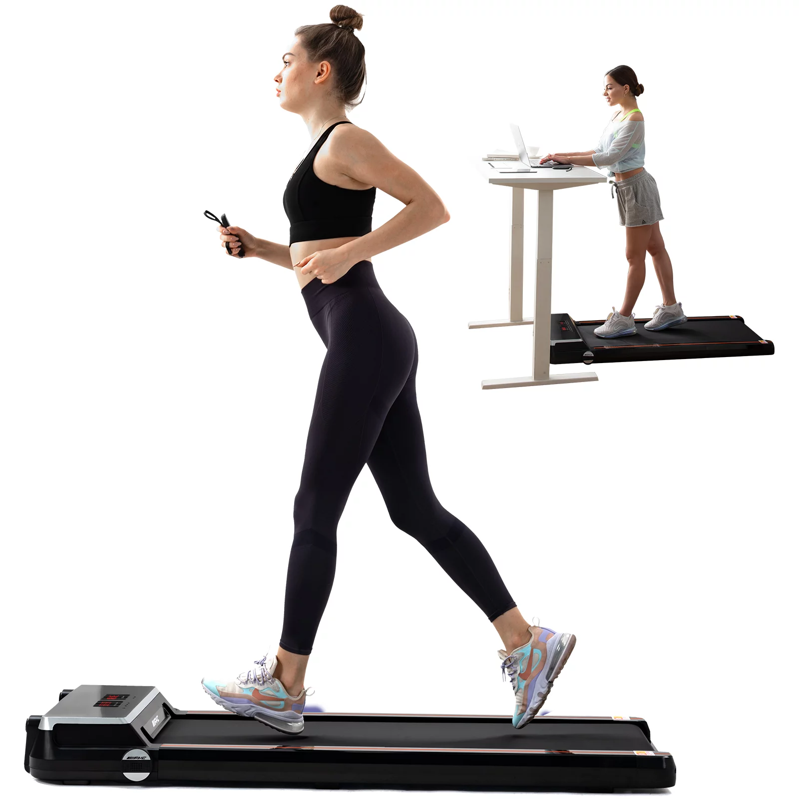 FYC Under Desk Treadmill for Home Office, Slim Walking Smart Treadmill with APP/Bluetooth/Remote Control - Electric Treadmill with LED Display, Running Walking Jogging - White - Womvr