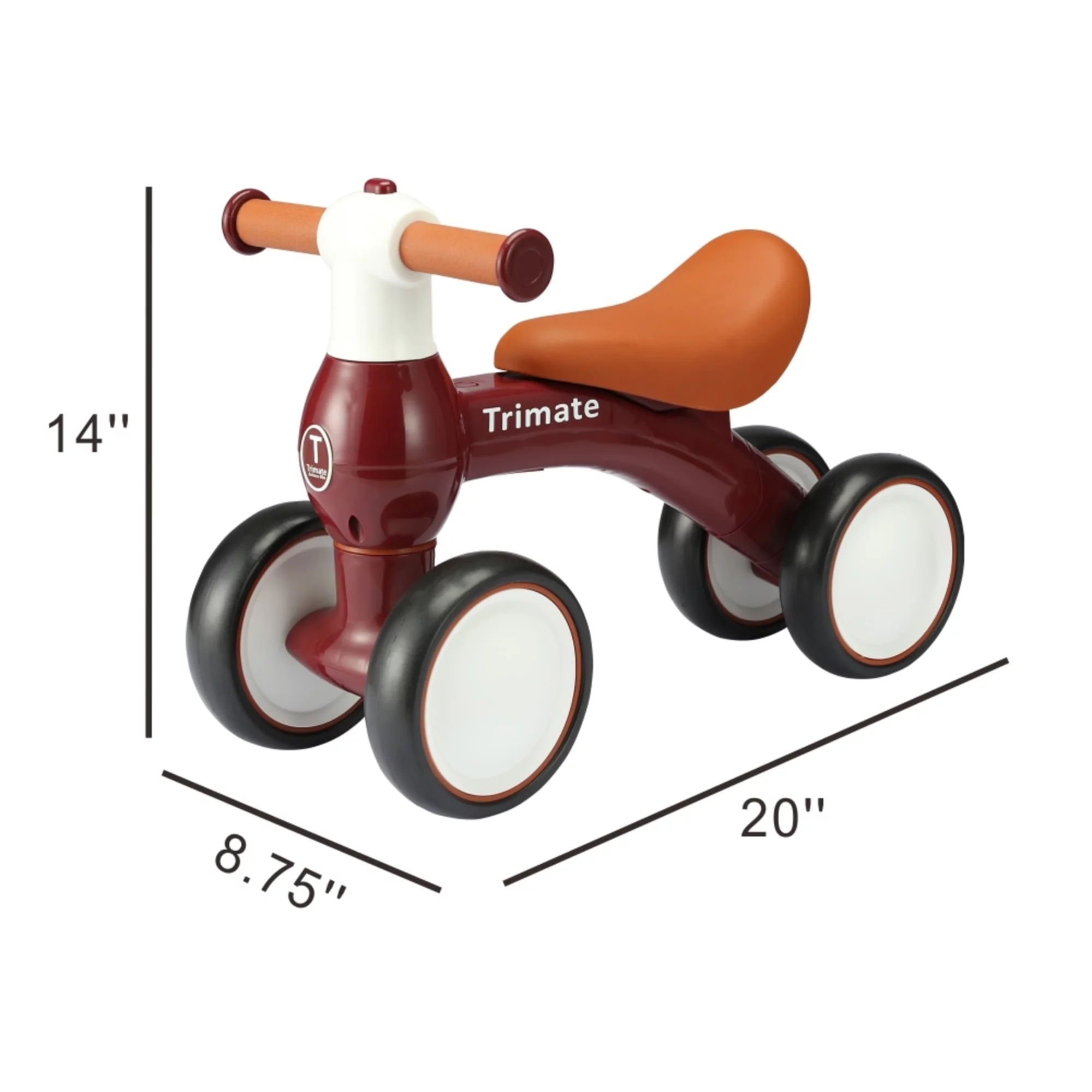 Trimate Baby Walker Balance Bike, Wine Red - Perfect Ride-On Toy for 1-Year-Olds, with 4 Wheels, Ideal for Boys and Girls (12-24 Months) - Womvr