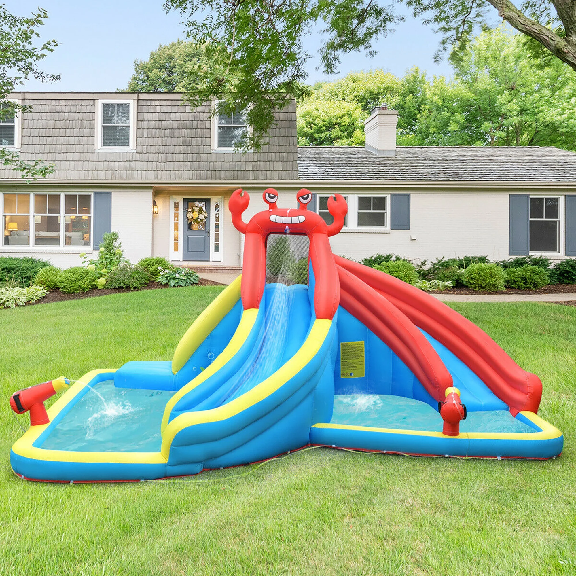 Costway Inflatable Water Slide Crab Dual Slide Bounce House Splash Pool with 950W Blower - Womvr