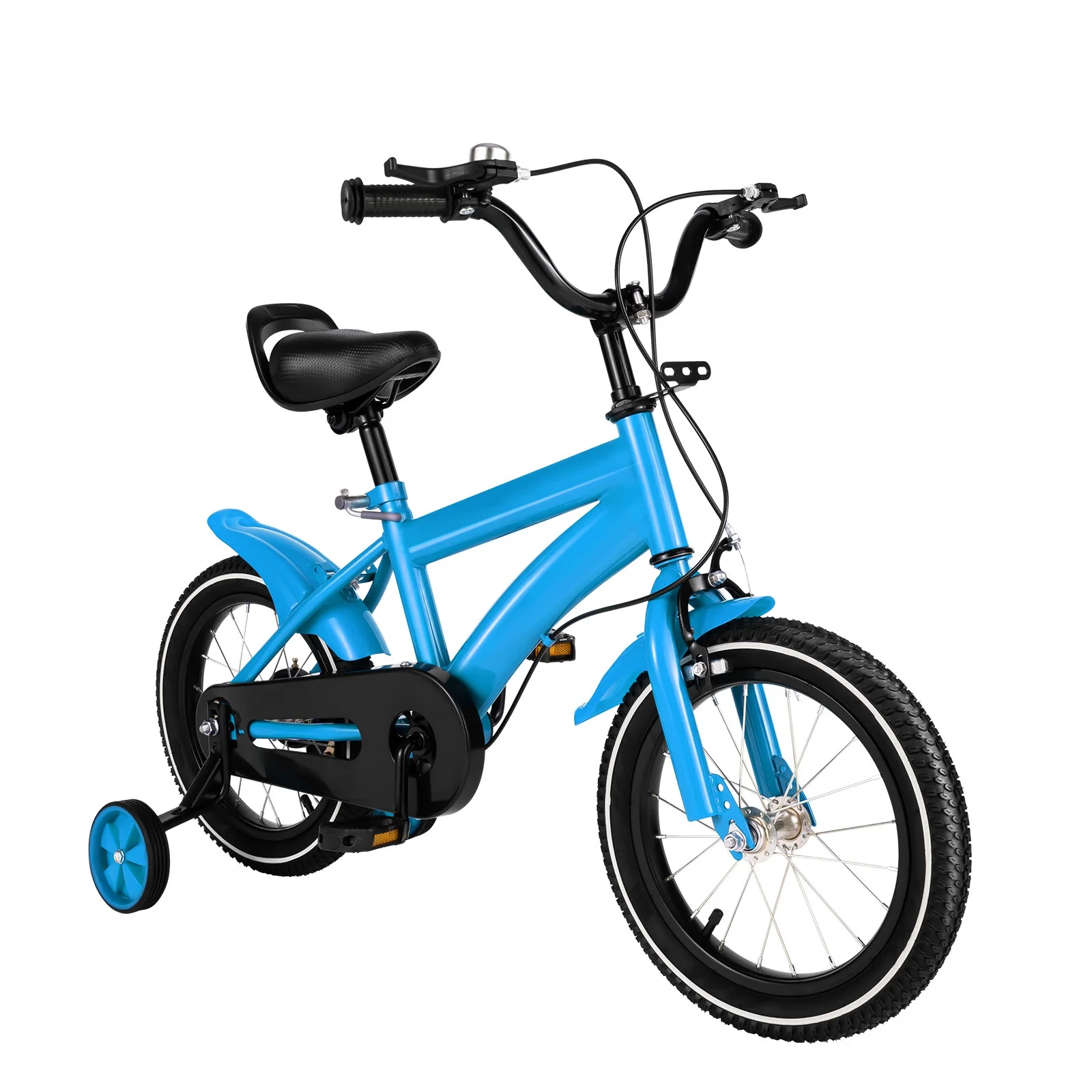 Aiqidi 14 Inch Kids Bike Universal Children Bicycle Adjustable Boys Girls Bikes w/Training Wheels & Braking & Mudguards, Blue - Womvr