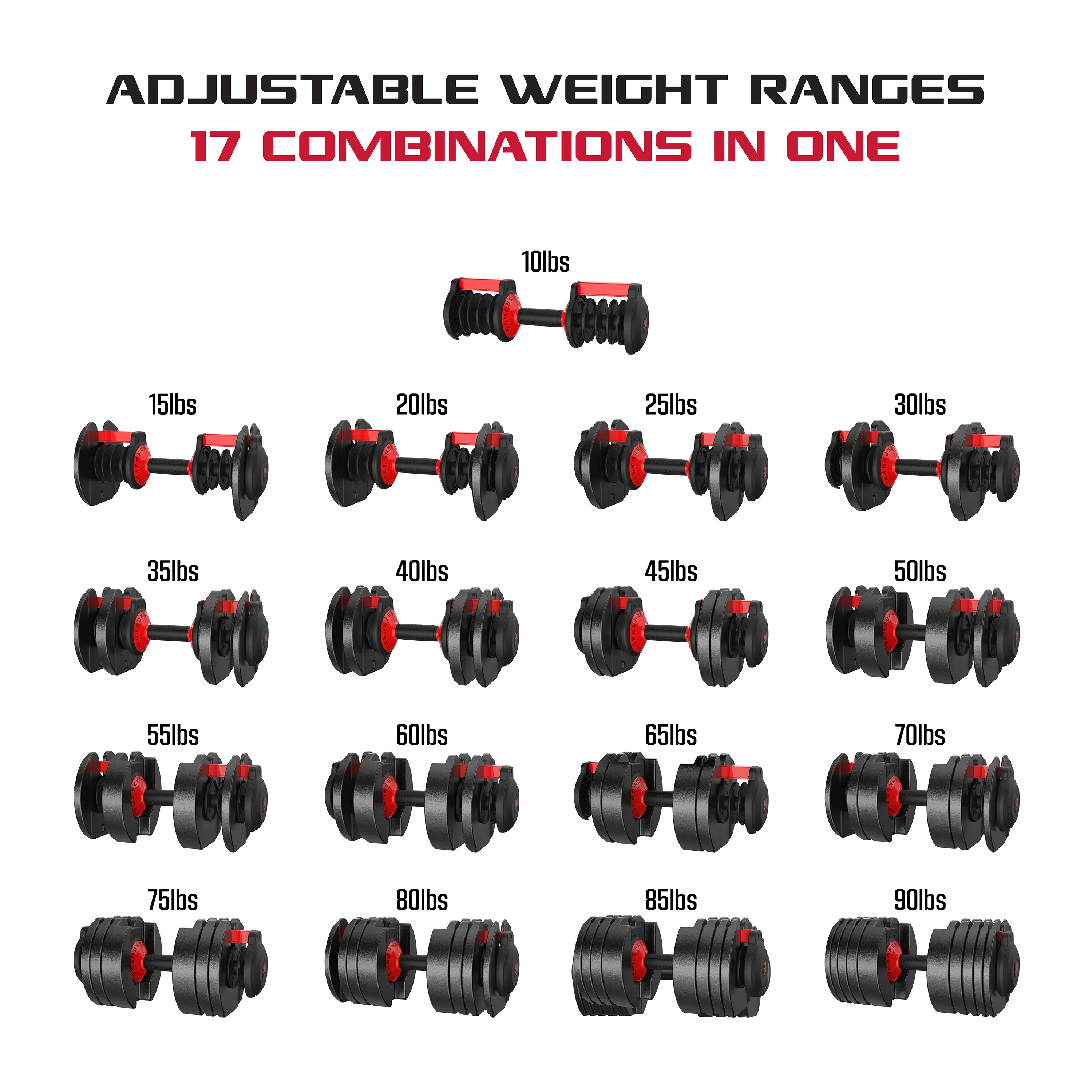 FitRx SmartBell XL, Quick-Select Adjustable Dumbbell, 10-90 lbs. Weight, Black, Single - Womvr