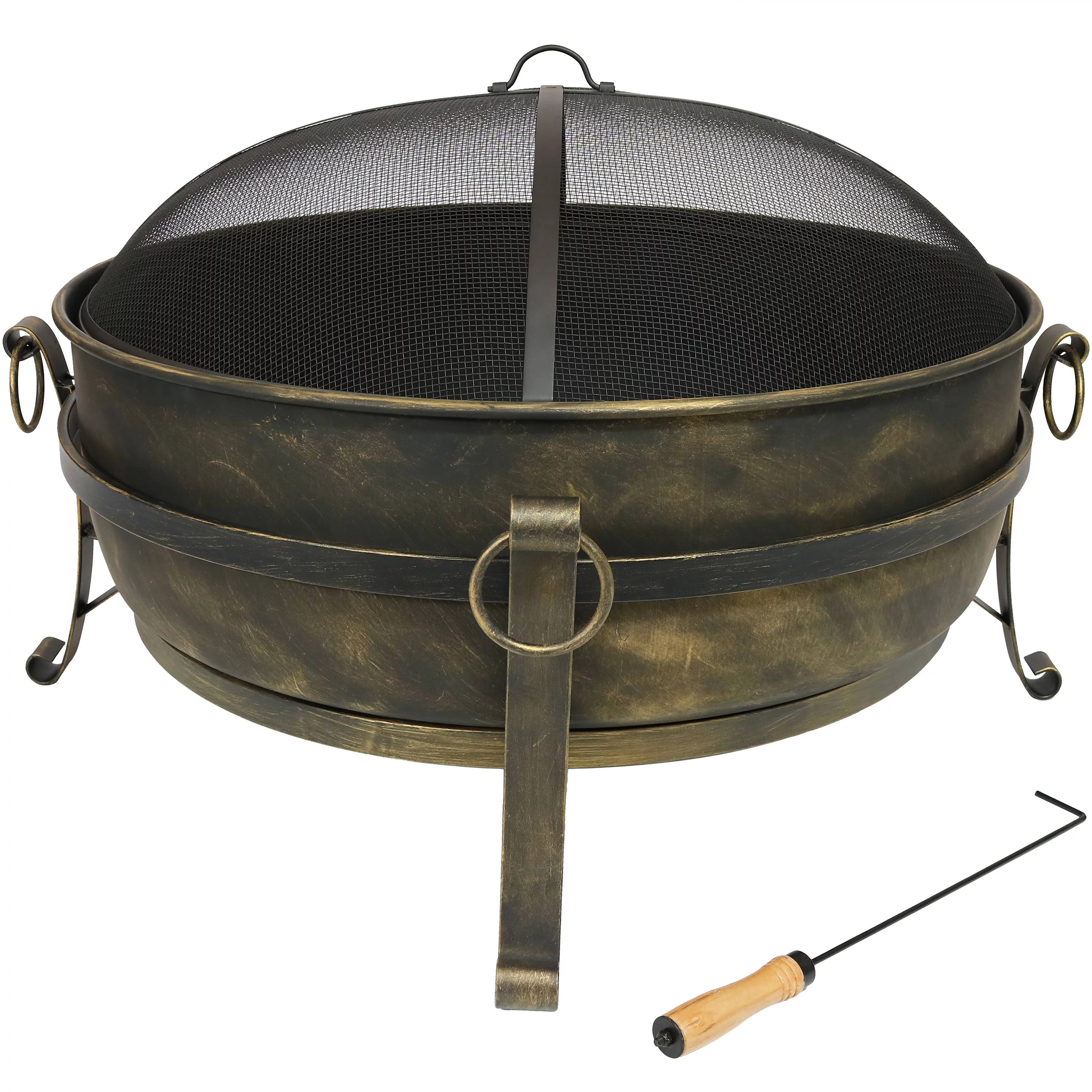 Sunnydaze Large Outdoor Cauldron Fire Pit with Spark Screen - 24