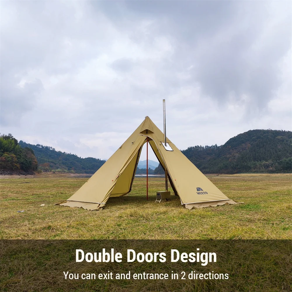 MCETO Camping Hot Tent 4-6 Person Tipi Tent with Stove Jack for Bushcraft, Cooking and Heating - Womvr