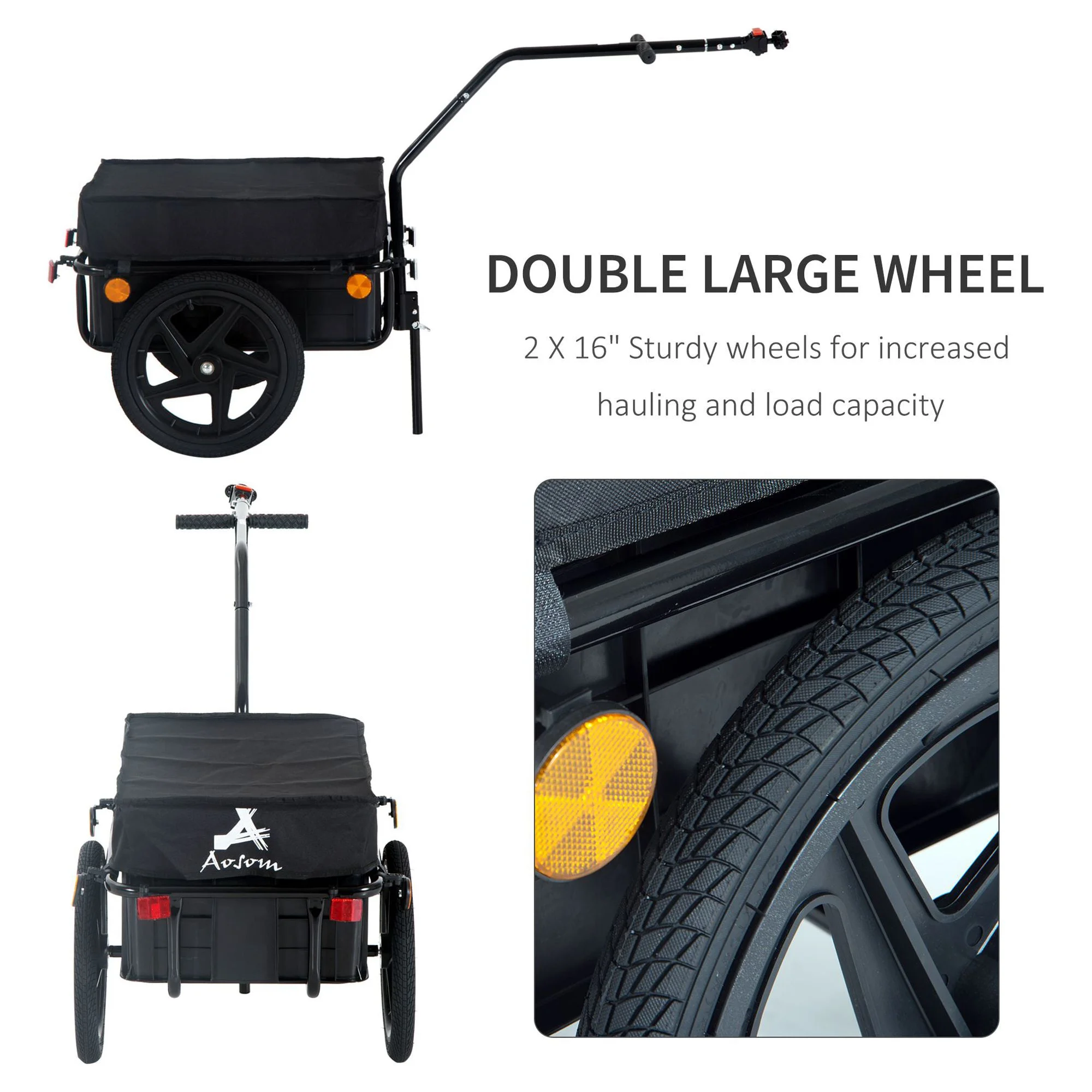 Aosom Double Wheel Internal Frame Enclosed Bicycle Cargo Trailer - Black - Womvr