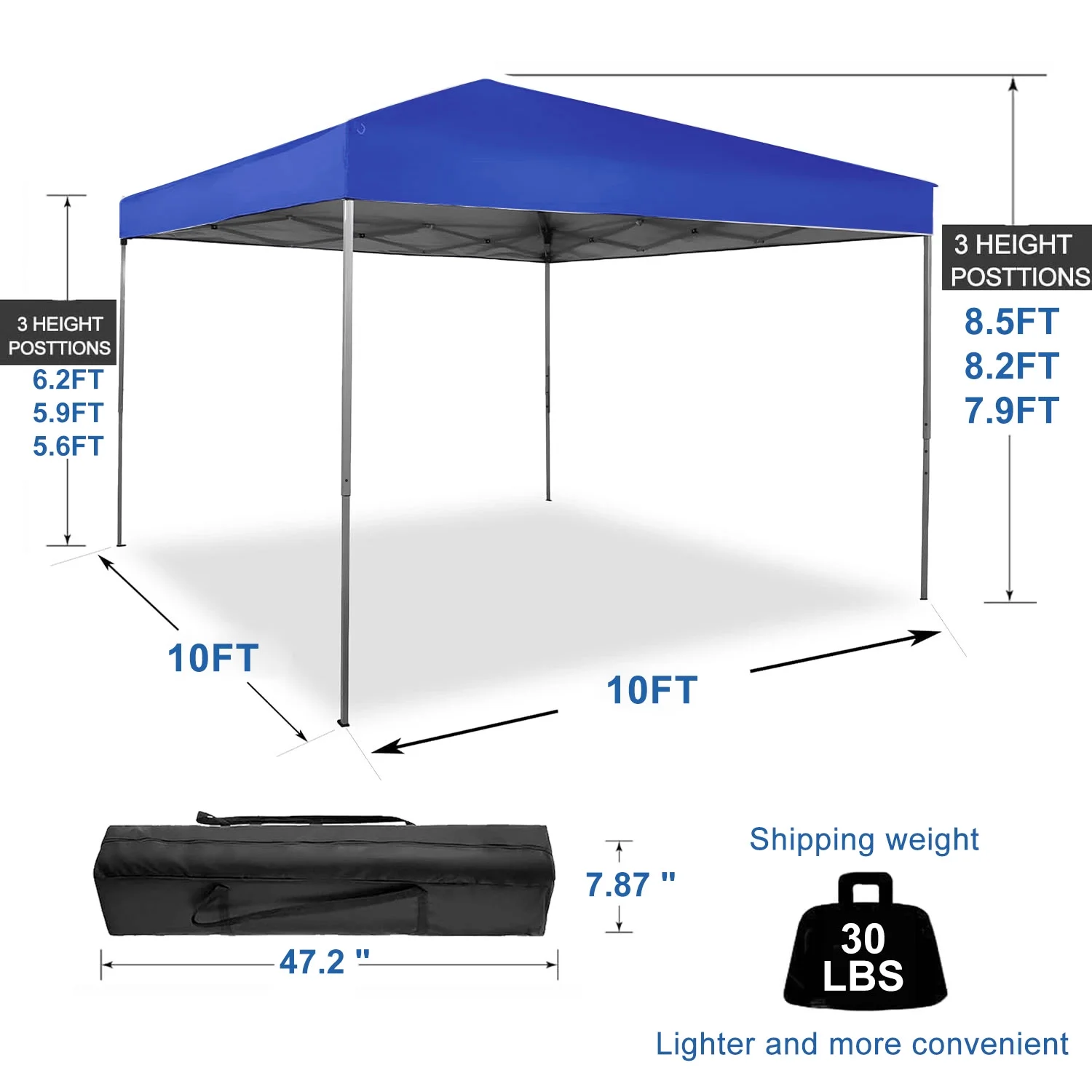 GVDV Canopy Tent, 10x10 ft Easy Pop up Outdoor Canopy Tent, Portable Straight Leg Gazebo Instant Canopy, Blue - Womvr