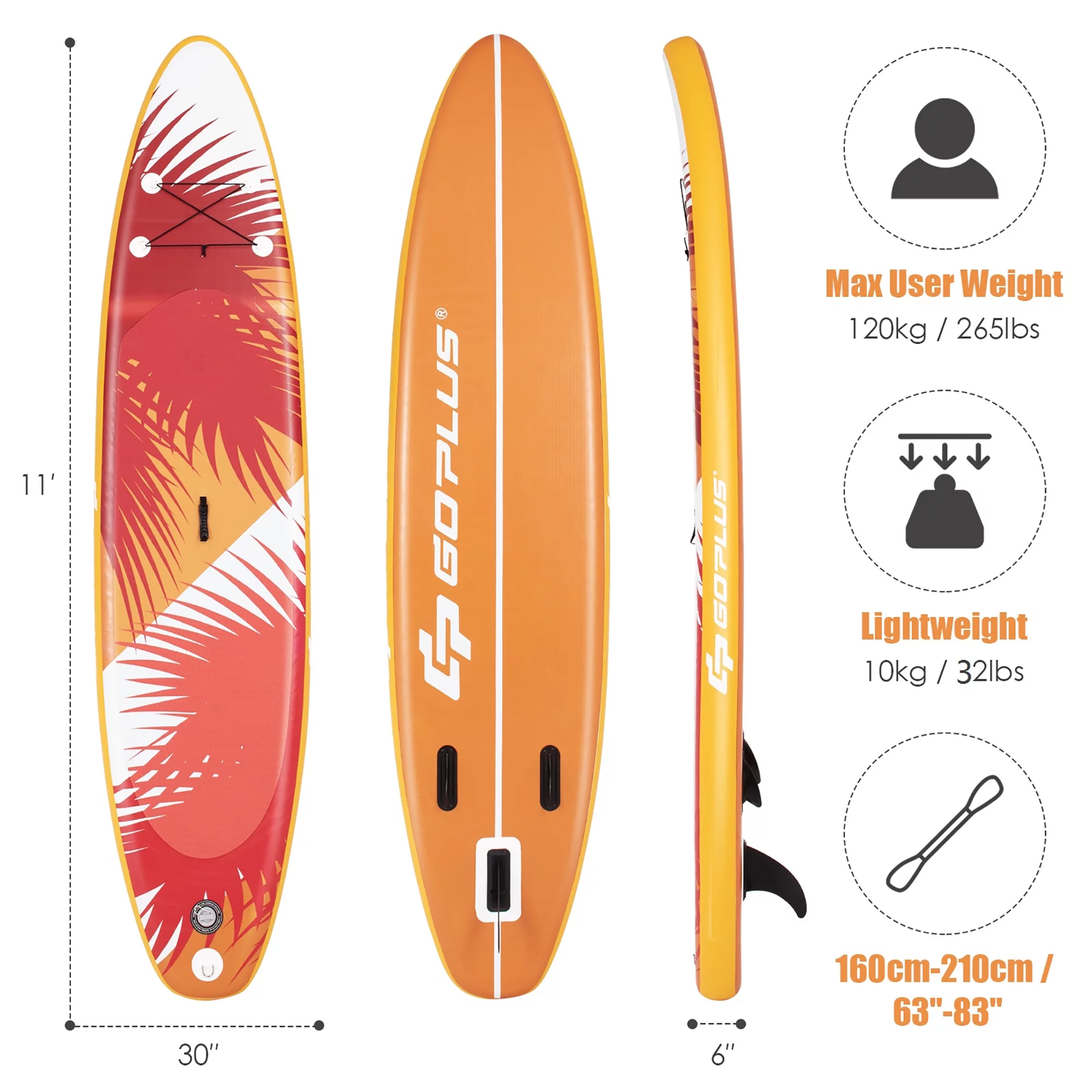 Goplus 10.5' Inflatable Stand Up Paddle Board Surfboard W/ Aluminum Paddle Pump Orange - Womvr