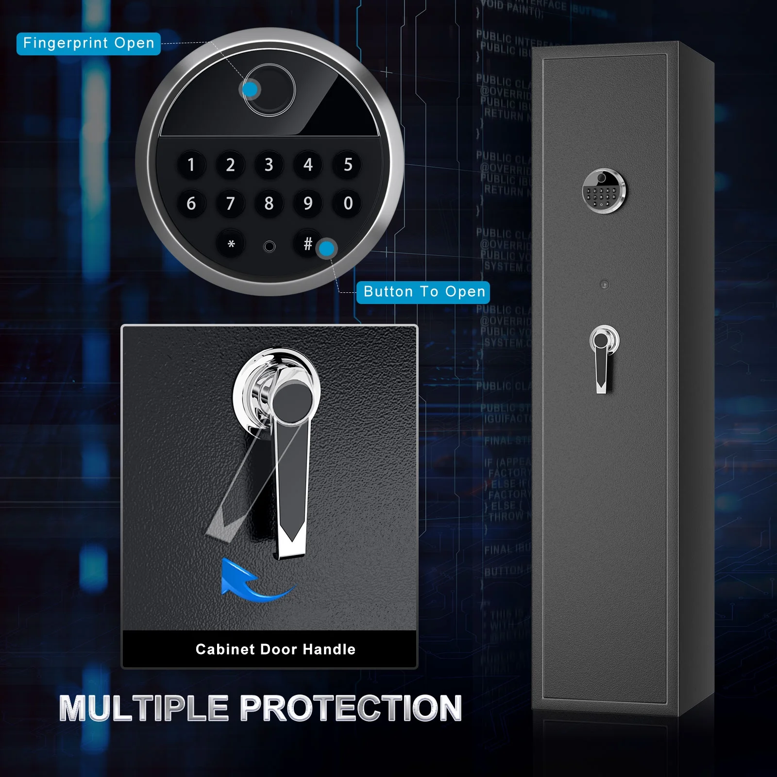 SRWTRCHRY Fingerprint 5-Gun Safe, 2s Quick Access Gun Cabinet with 2 Open Ways, Electronic Storage Cabinet for Rifles, Heavy-Duty Security Cabinet with Removable Shelf, 56''H - Womvr