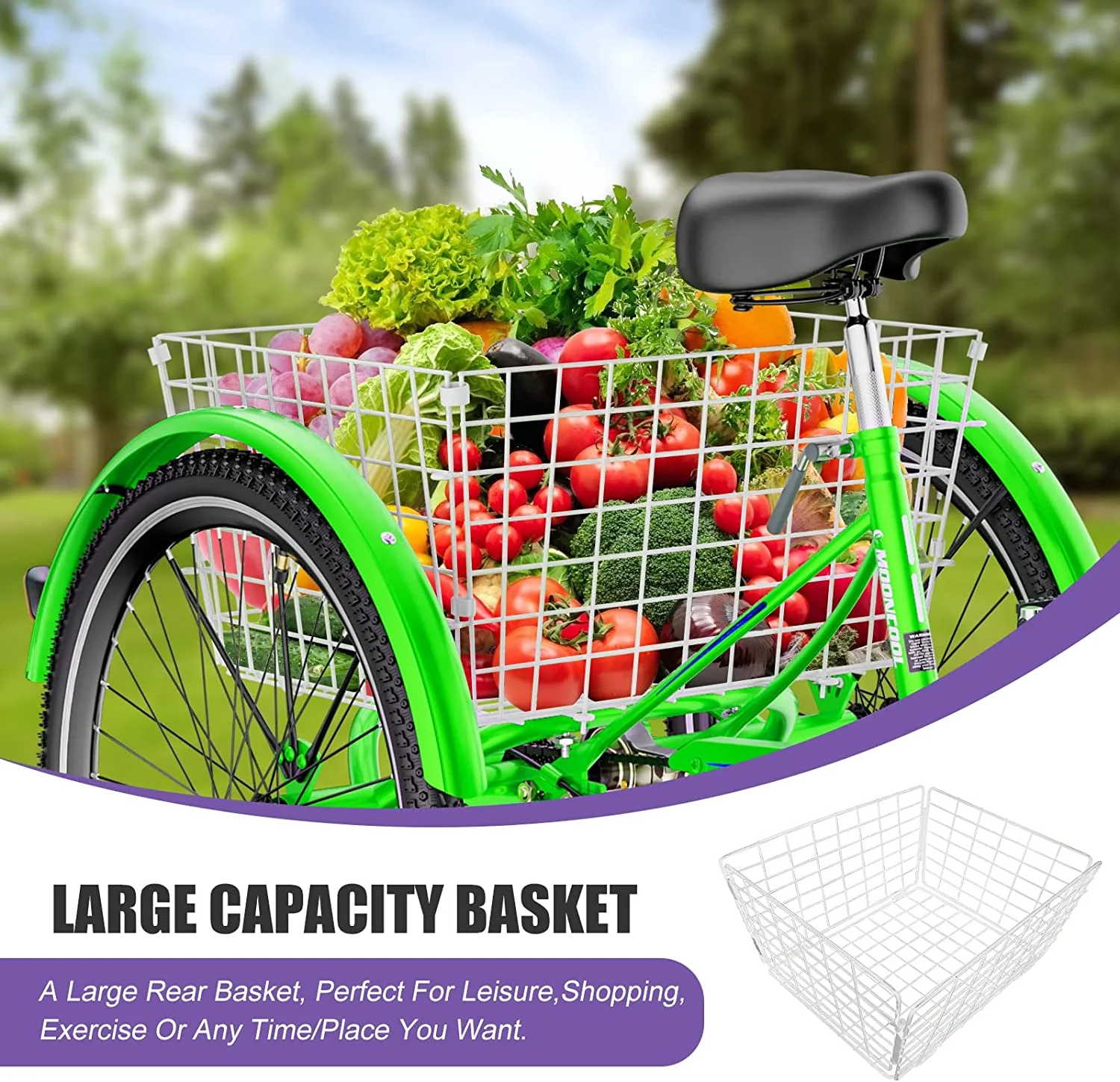 Adult Tricycles, 7 Speed Adult Trikes 24/26 inch 3 Wheel Bikes, Cruise Bike with Basket for Seniors, Women, Men for Recreation, Shopping, Exercise, Multiple Colors - Womvr