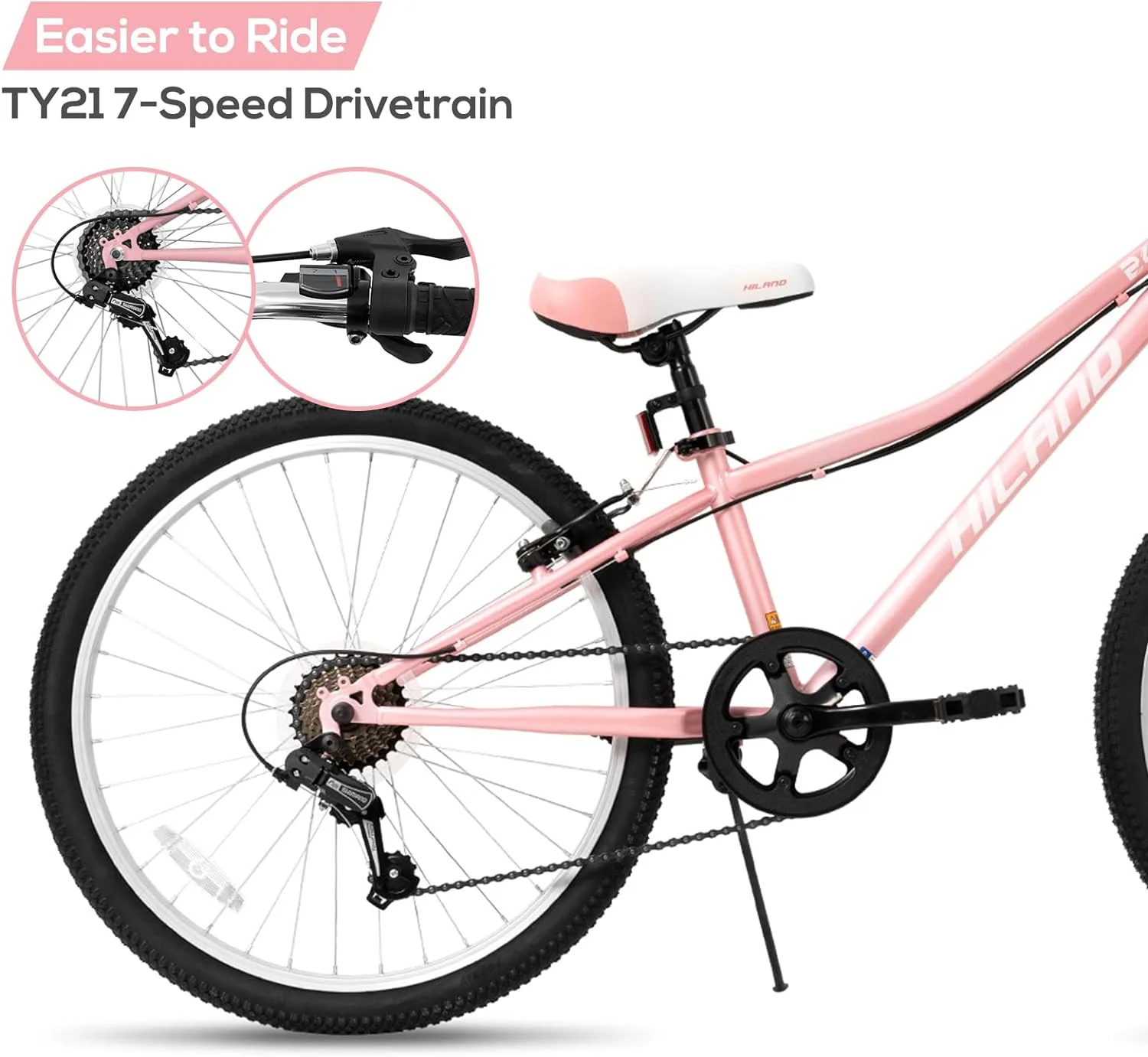 Hiland 24 inch Mountain Bike Shimano 7 Speeds for Teenager with Suspension Fork, Mint Pink - Womvr