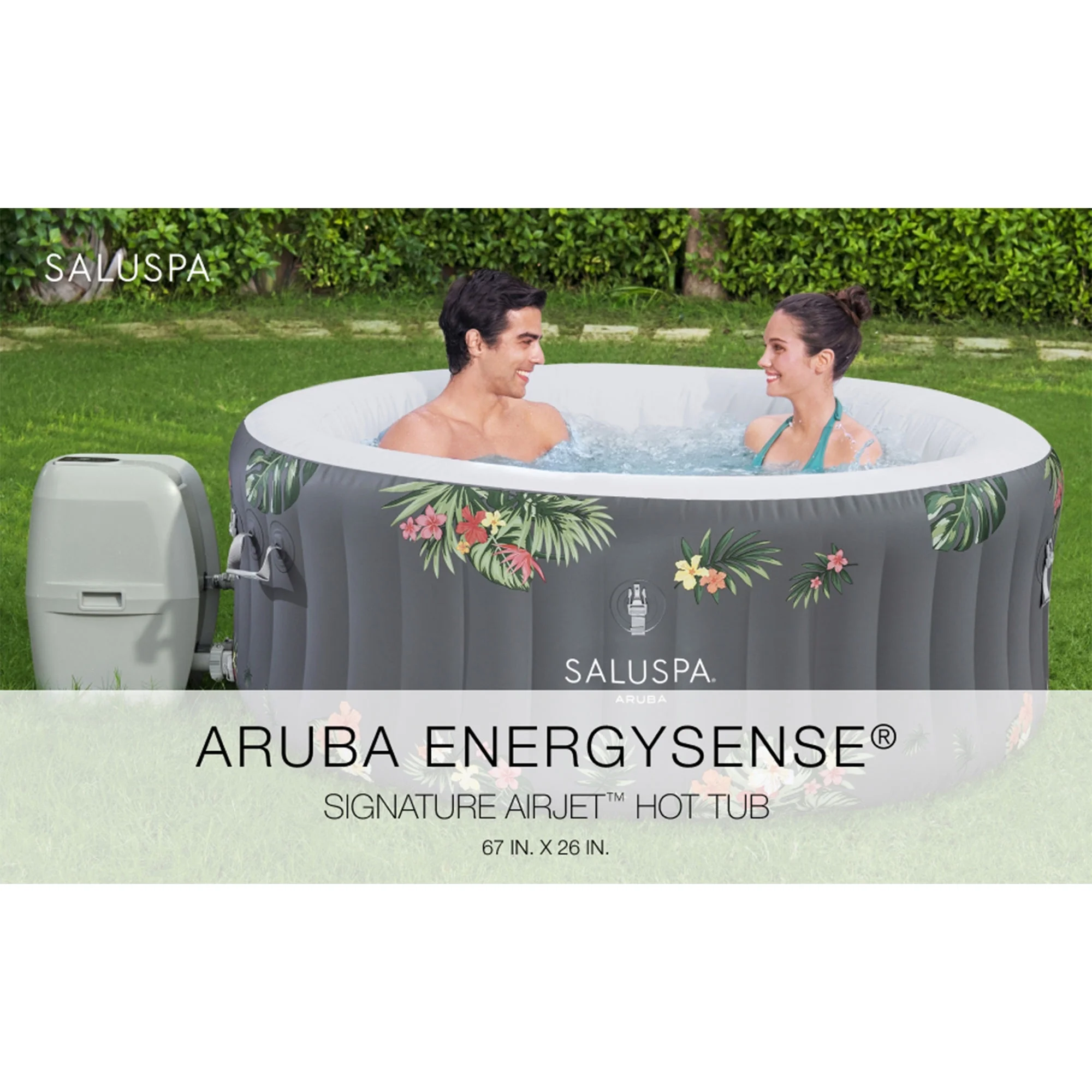 Bestway SaluSpa Aruba AirJet Inflatable Hot Tub w/ EnergySense Cover, Grey - Womvr