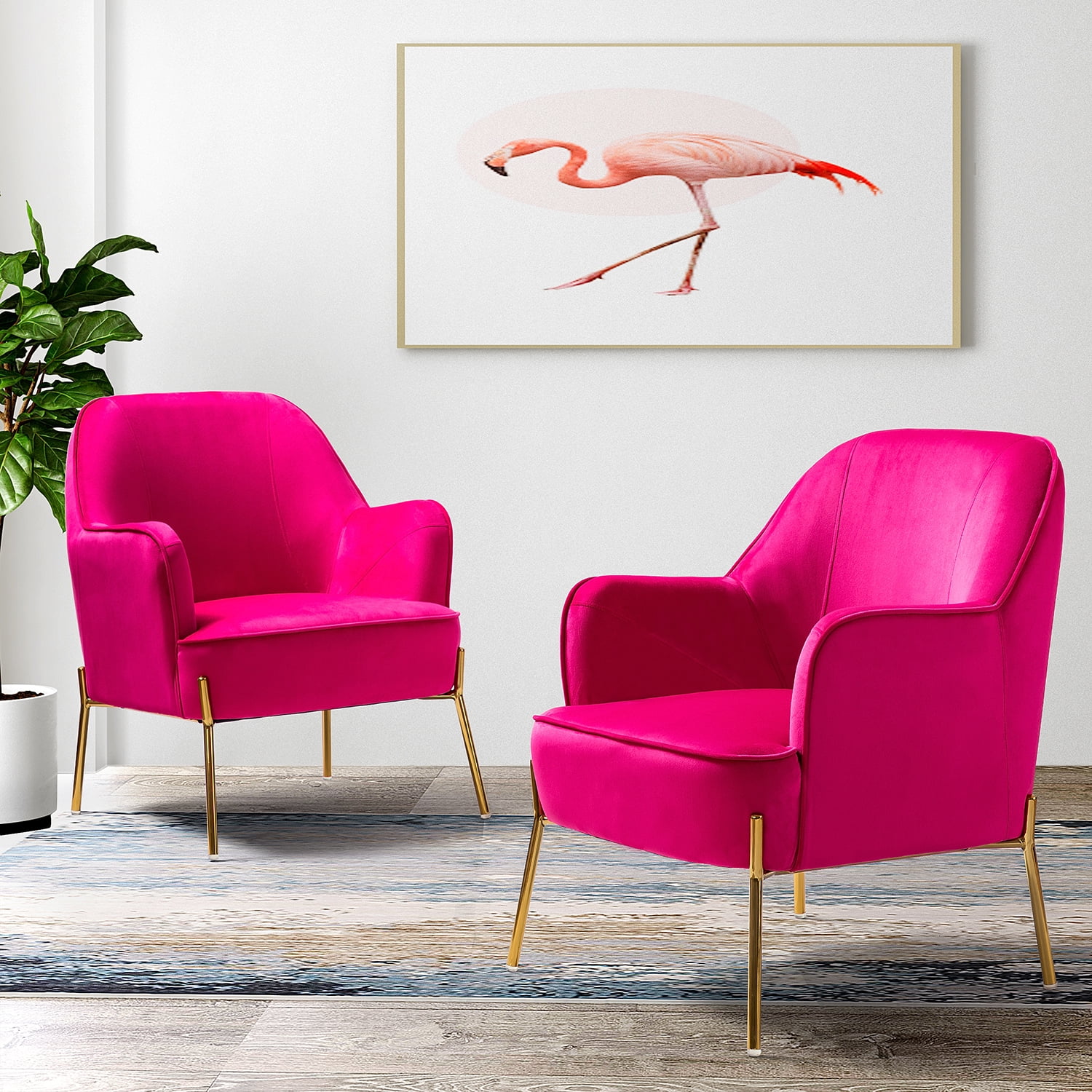 Velvet Upholstered Accent Chair Metal Legs Curved Backrest Lounge Home Armchair Bedroom Adult Pink - Womvr